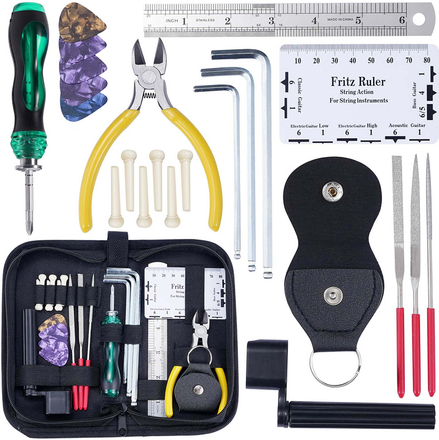 Image of PROBEROS 23 in 1 Guitar Repair and Maintenance Tool Kit with Case and Picks Archery Tool Kit