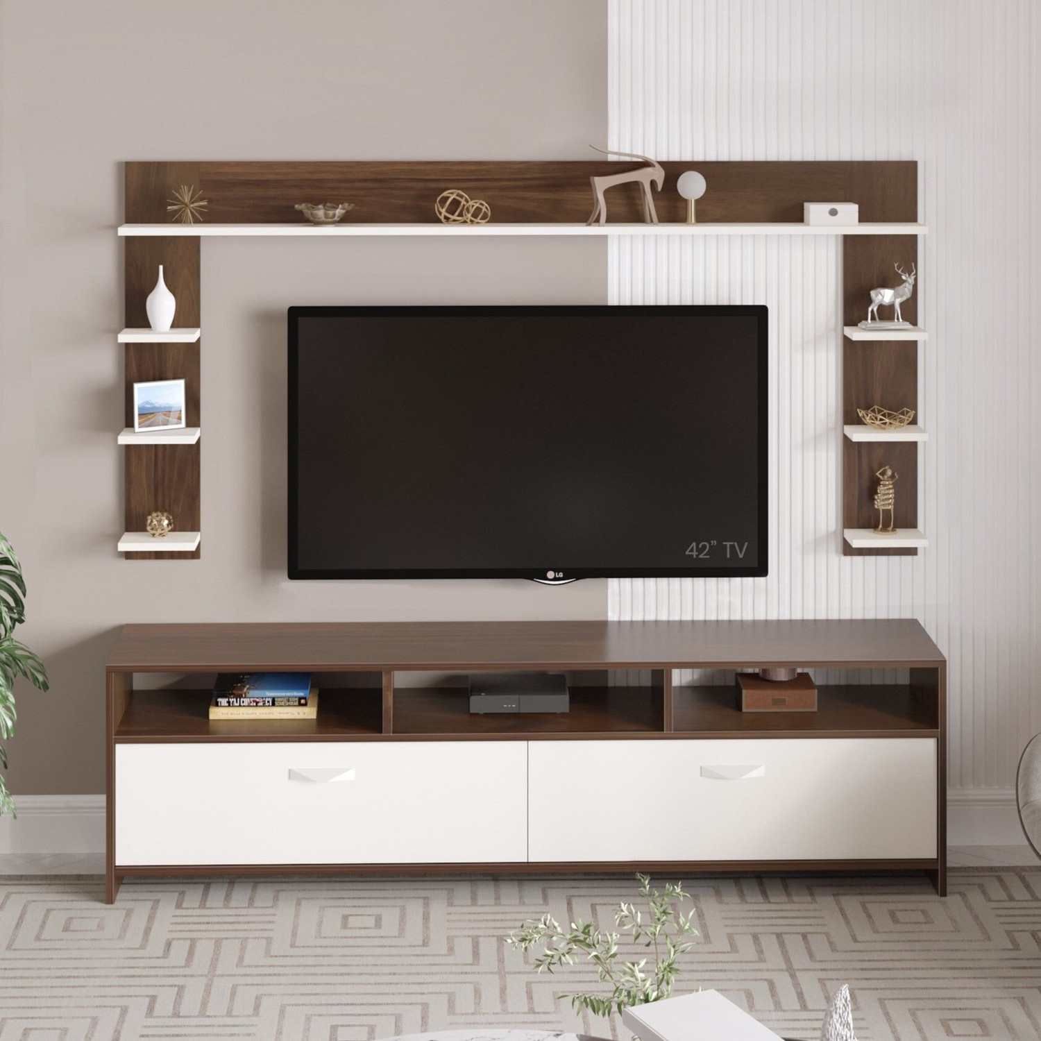 Image of BLUEWUD Engineered Wood TV Entertainment Unit (Finish Color - Brown Maple & White, DIY(Do-It-Yourself))