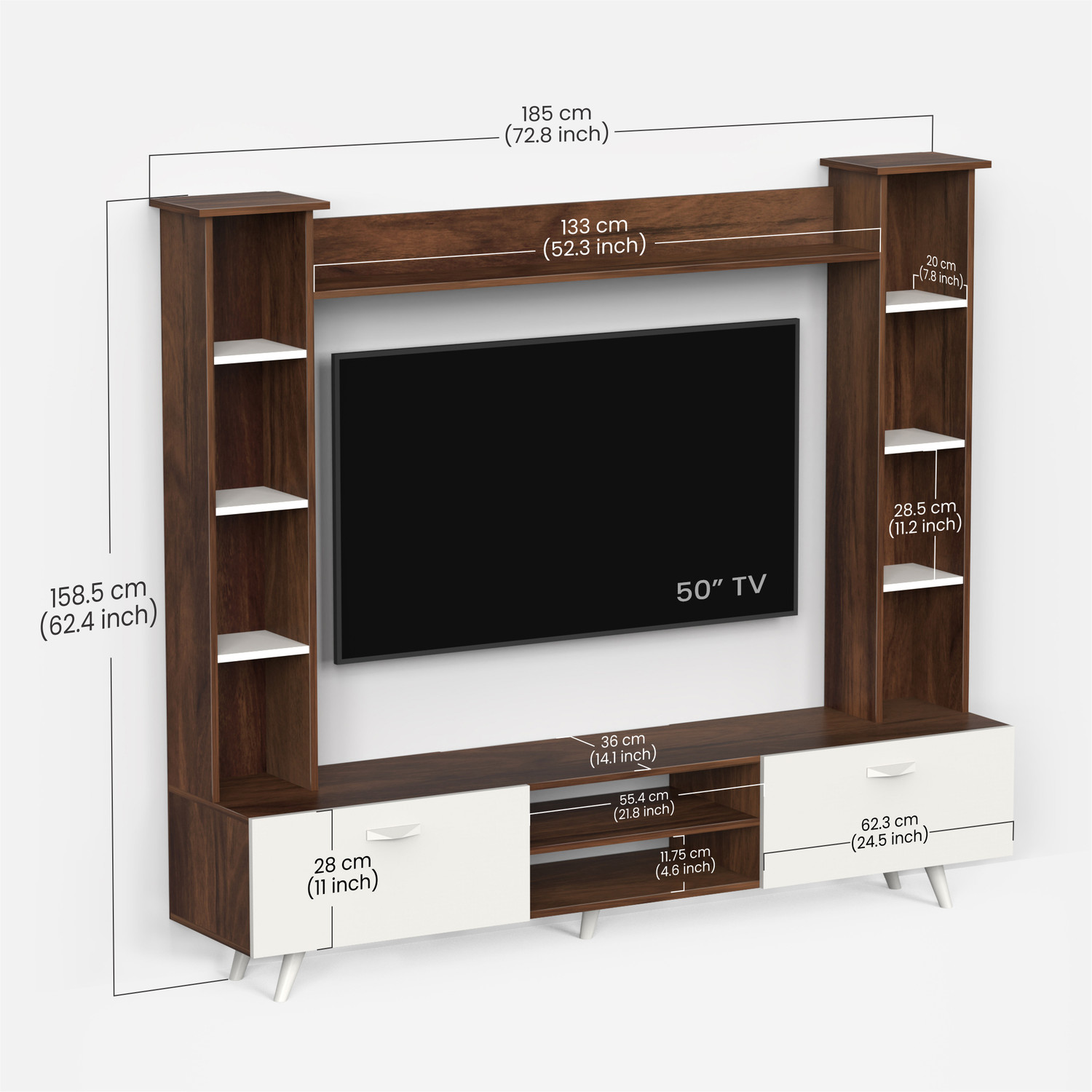 Image of BLUEWUD Engineered Wood TV Entertainment Unit (Finish Color - Brown Maple & White, DIY(Do-It-Yourself))
