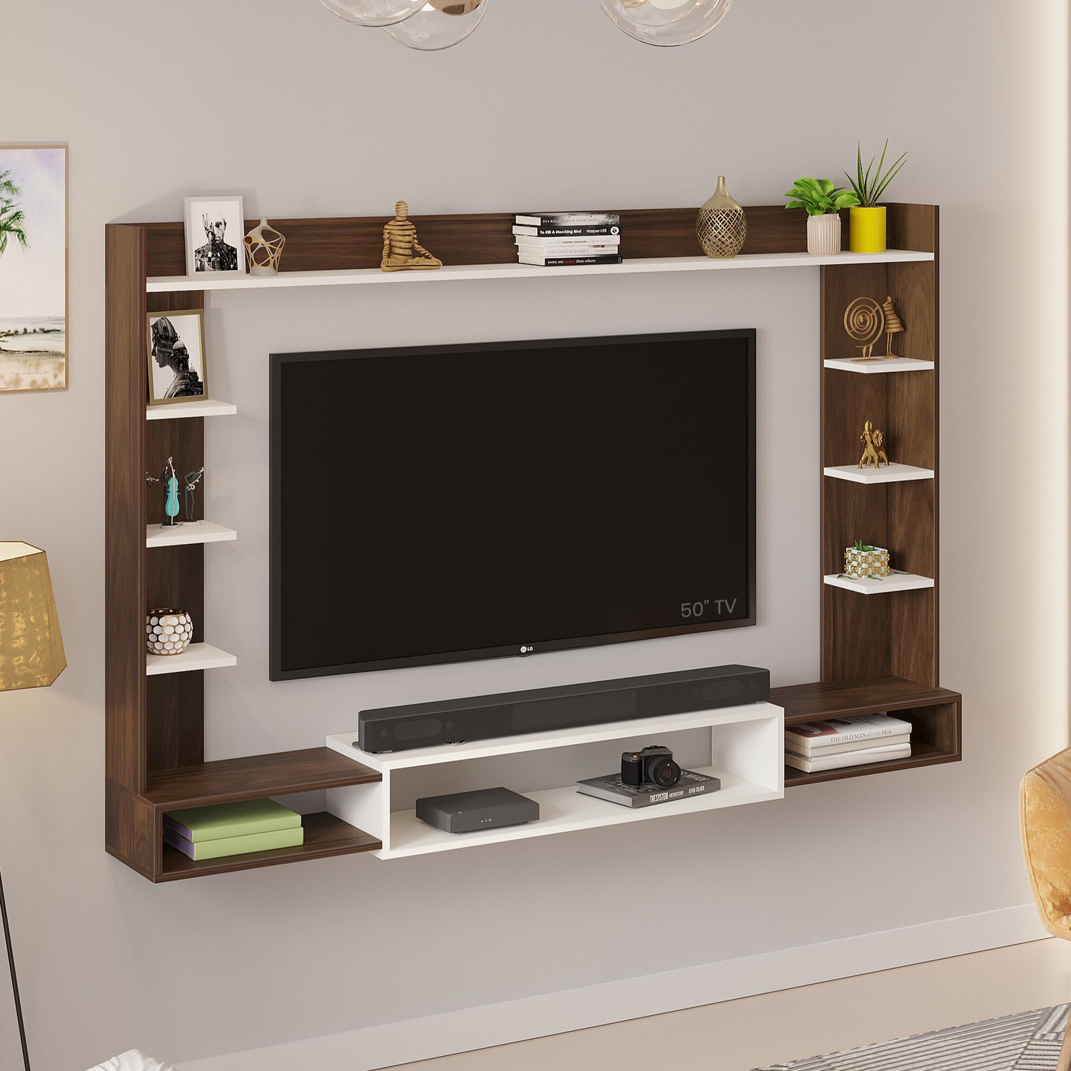 Image of BLUEWUD Engineered Wood TV Entertainment Unit (Finish Color - Brown Maple & White, DIY(Do-It-Yourself))