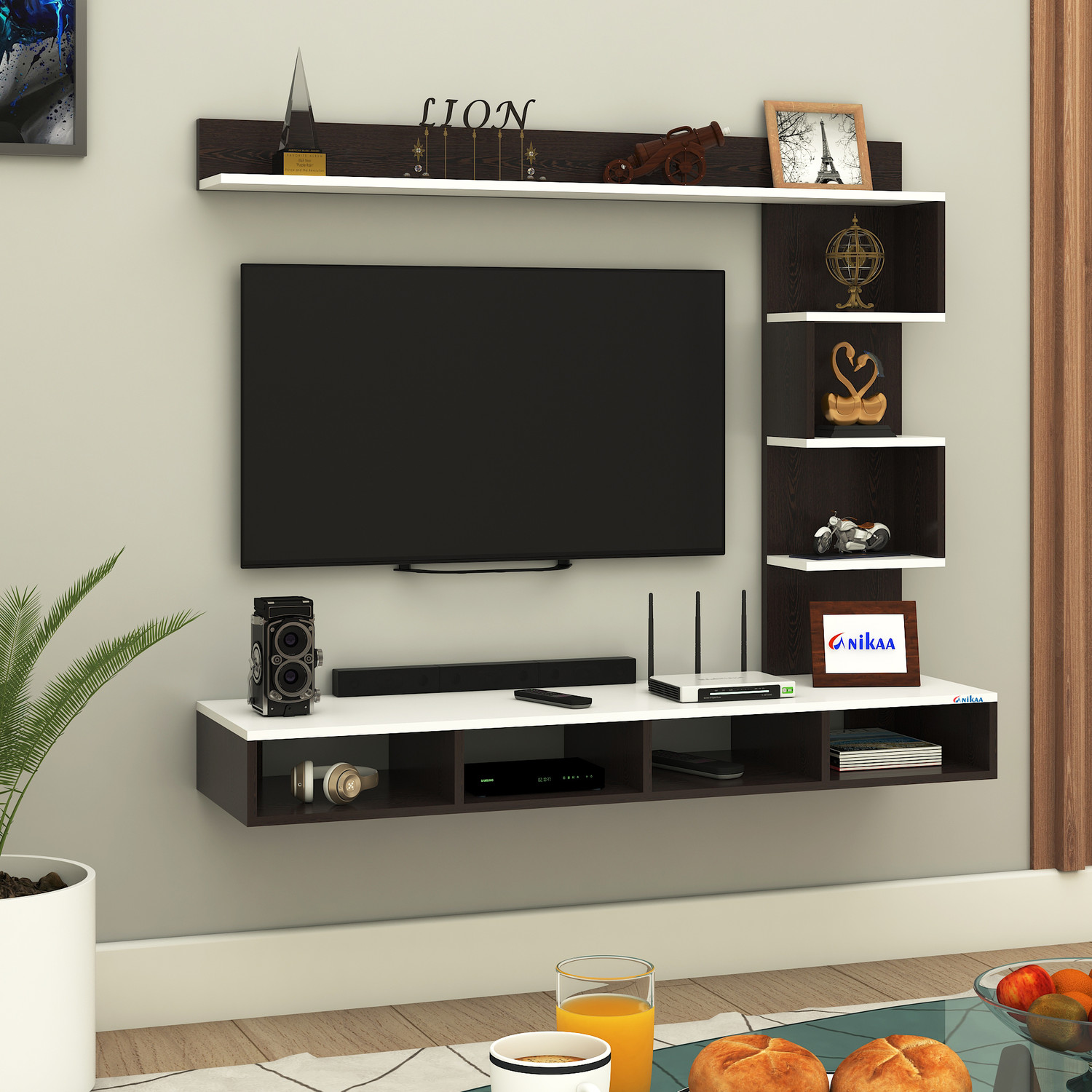 Image of BLUEWUD Engineered Wood TV Entertainment Unit (Finish Color - Brown Maple & White, DIY(Do-It-Yourself))