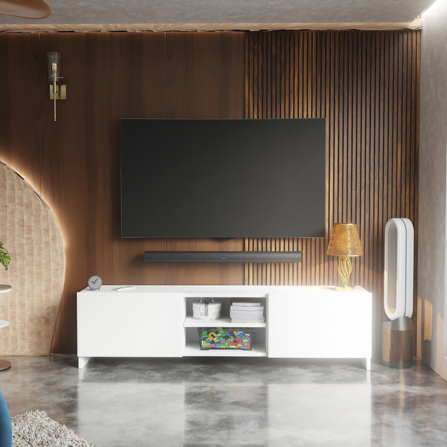 Image of BLUEWUD Engineered Wood TV Entertainment Unit (Finish Color - Brown Maple & White, DIY(Do-It-Yourself))