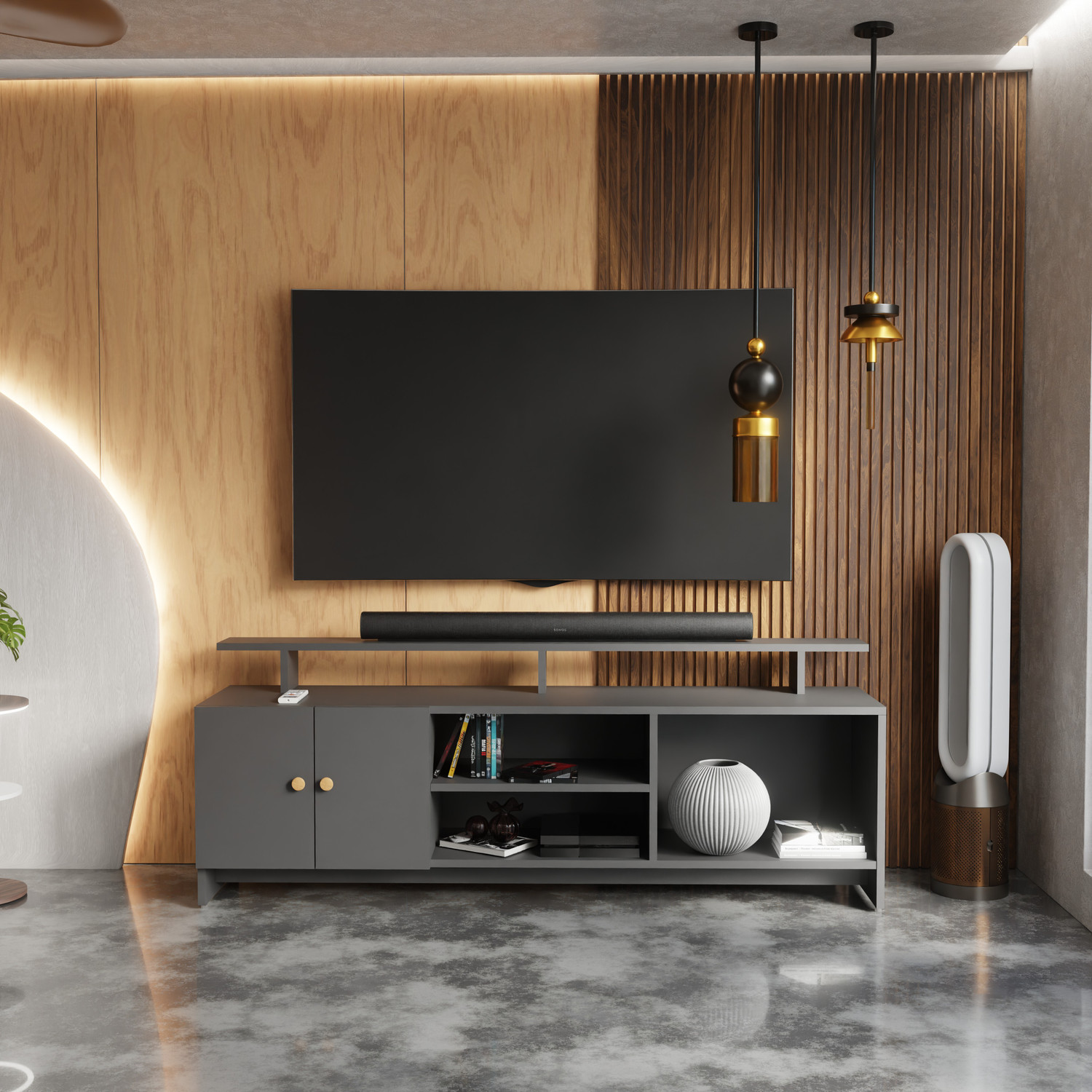 Image of BLUEWUD Engineered Wood TV Entertainment Unit (Finish Color - Brown Maple & White, DIY(Do-It-Yourself))