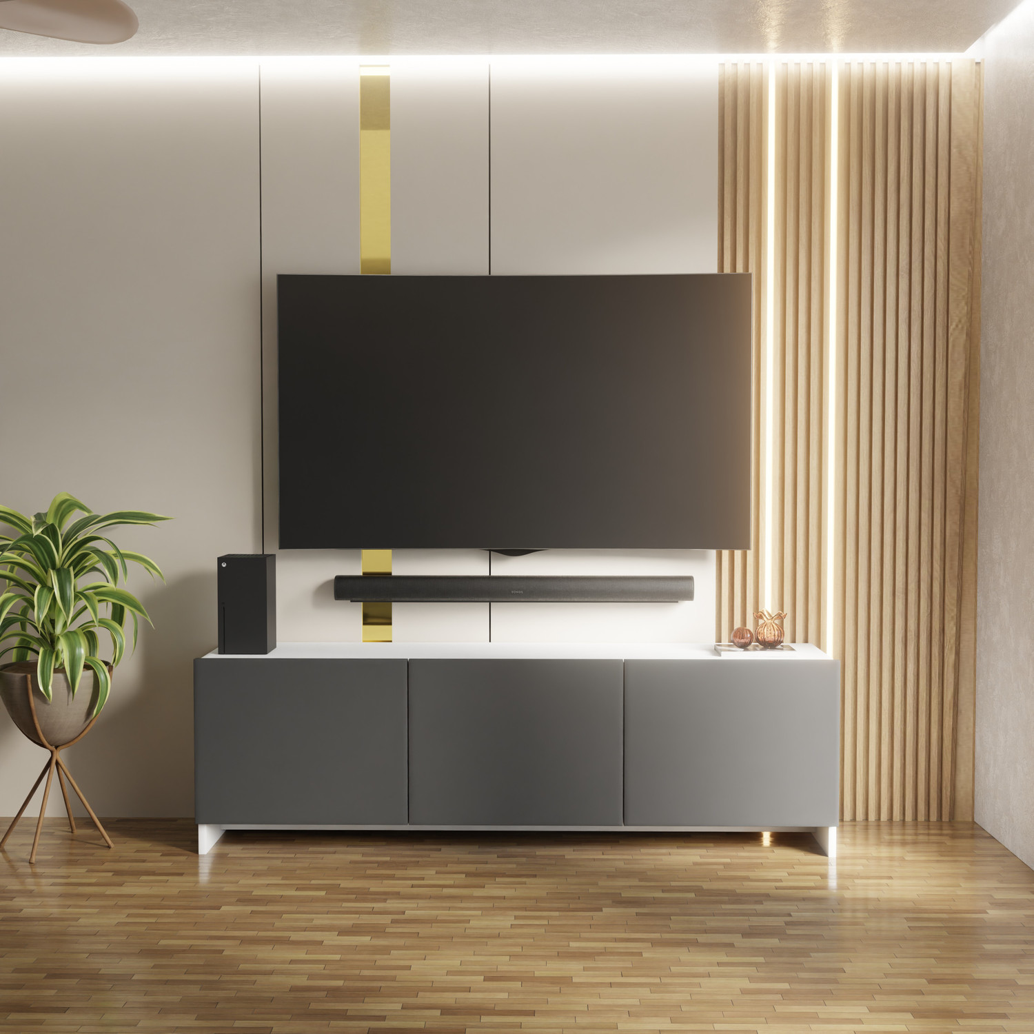 Image of BLUEWUD Engineered Wood TV Entertainment Unit (Finish Color - Brown Maple & White, DIY(Do-It-Yourself))