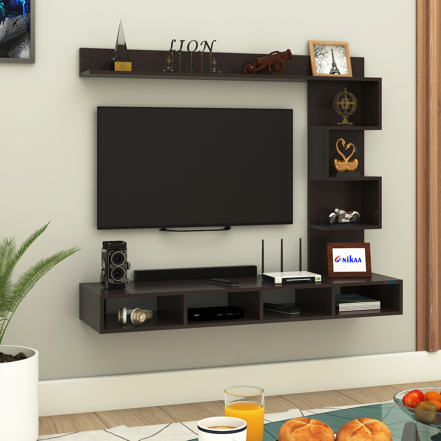 Image of BLUEWUD Engineered Wood TV Entertainment Unit (Finish Color - Brown Maple & White, DIY(Do-It-Yourself))