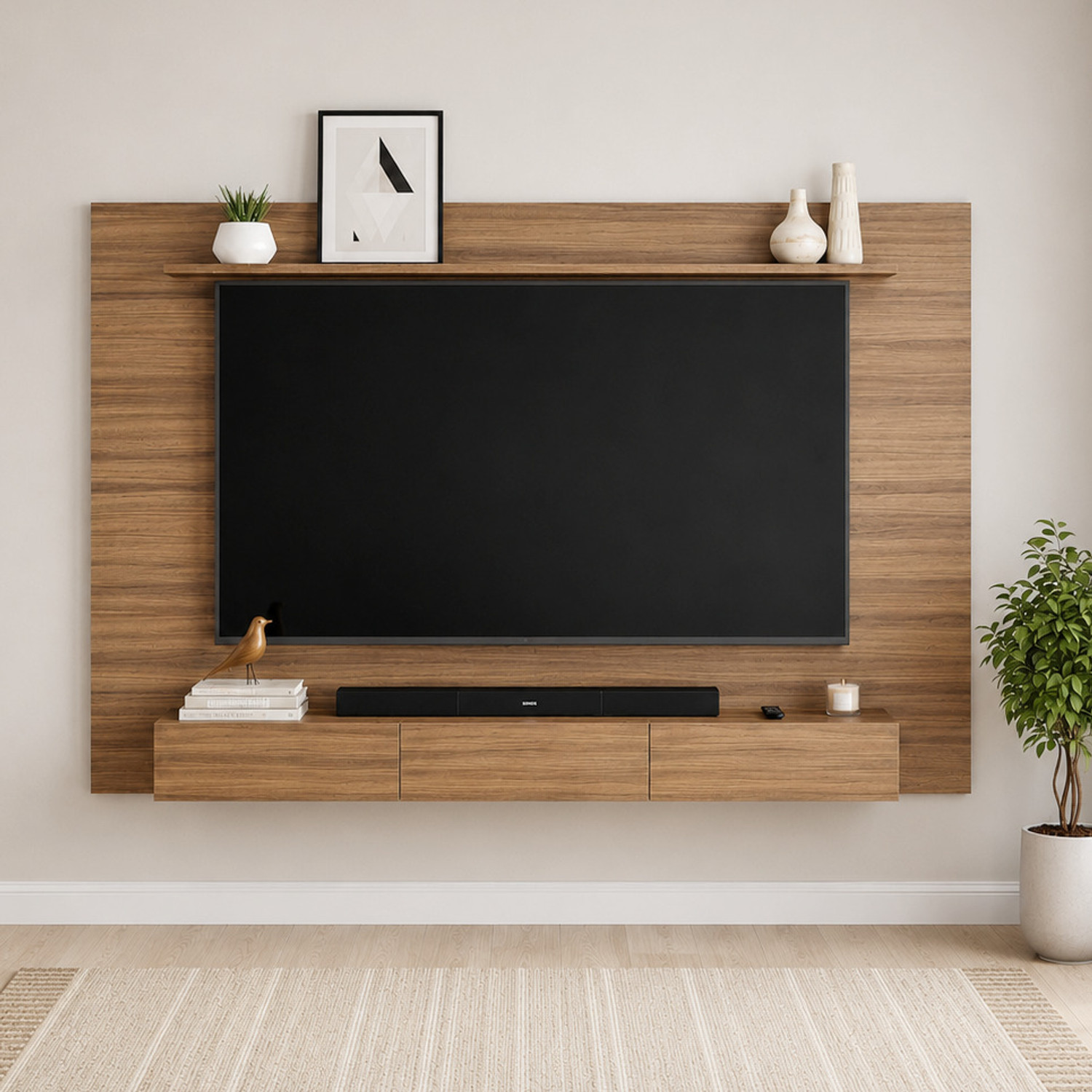 Laminor Wall Tv Cabinet Showcase 55", Stand, Rack with Back Panel, Eng