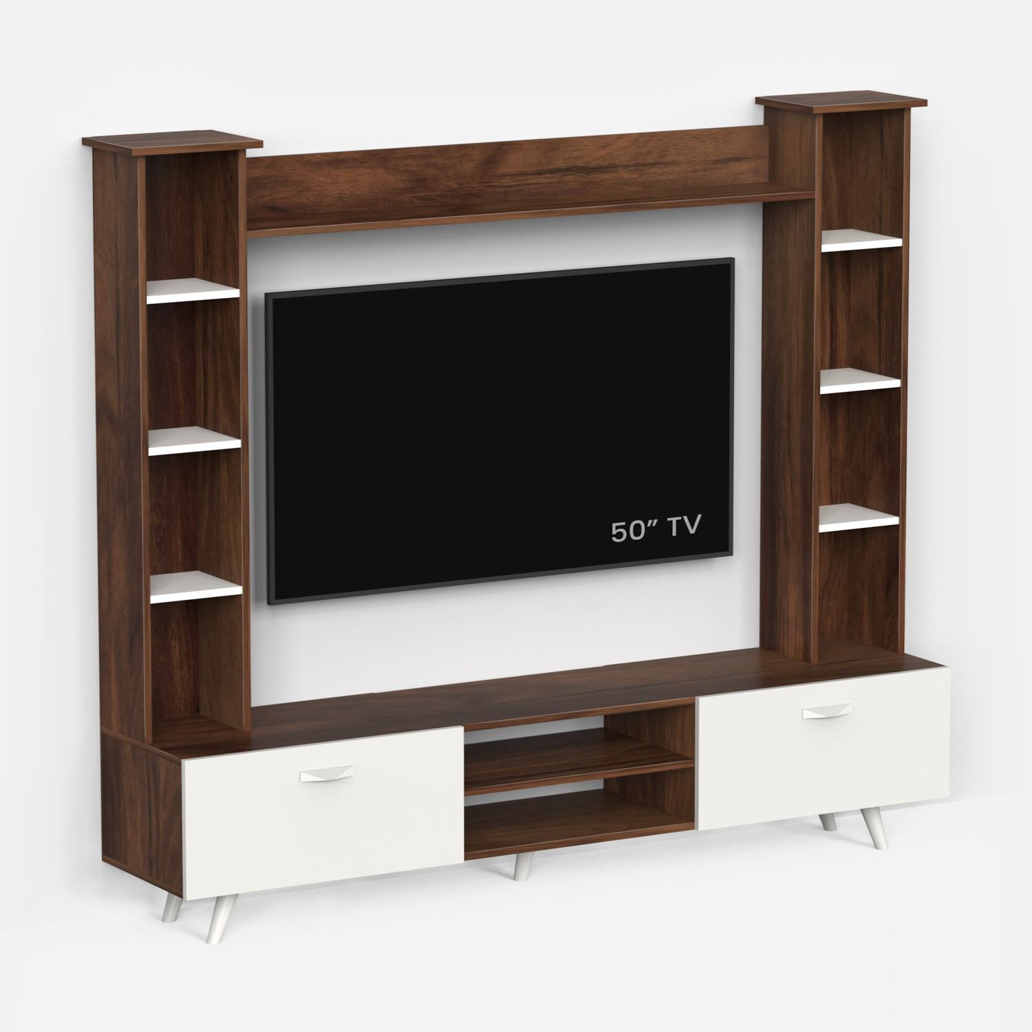 Image of BLUEWUD Engineered Wood TV Entertainment Unit (Finish Color - Brown Maple & White, DIY(Do-It-Yourself))