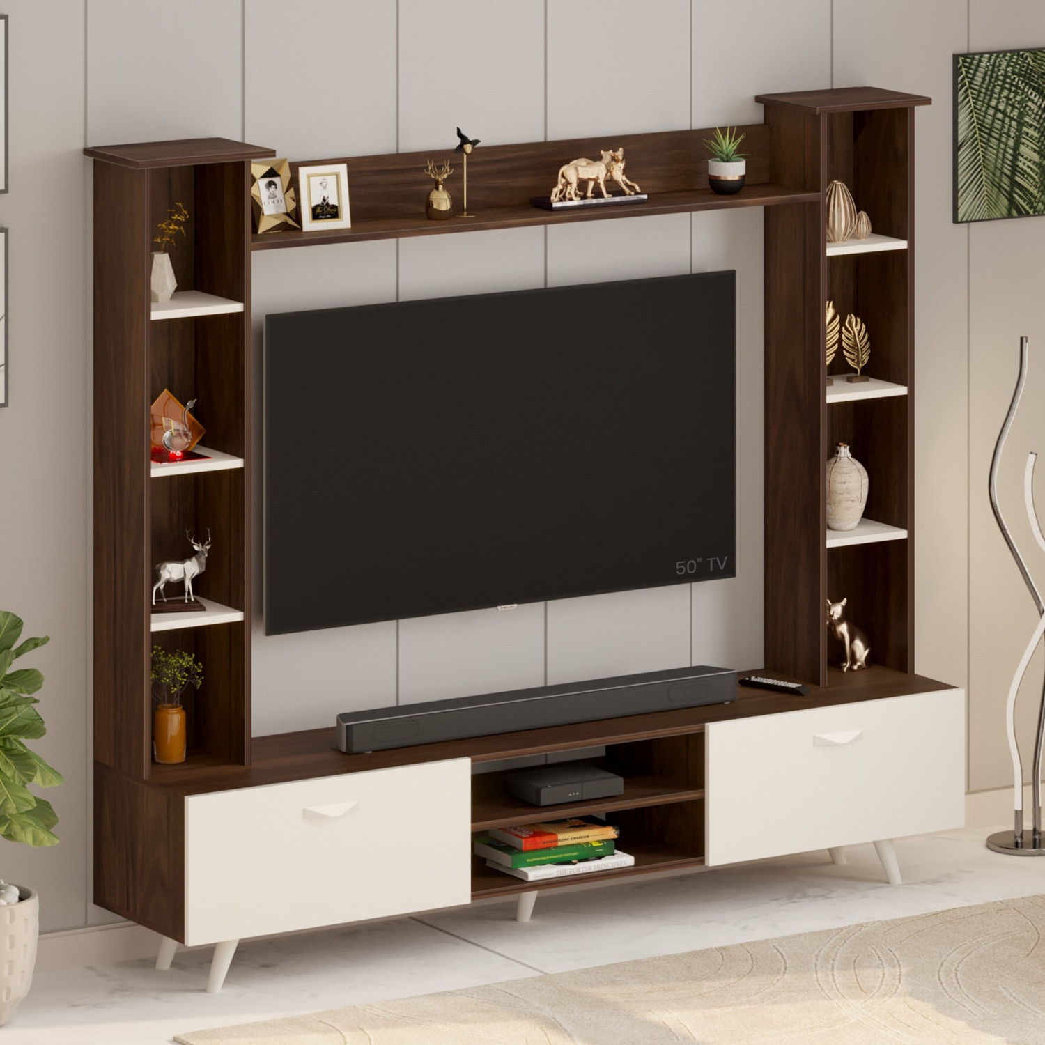 Image of BLUEWUD Engineered Wood TV Entertainment Unit (Finish Color - Brown Maple & White, DIY(Do-It-Yourself))