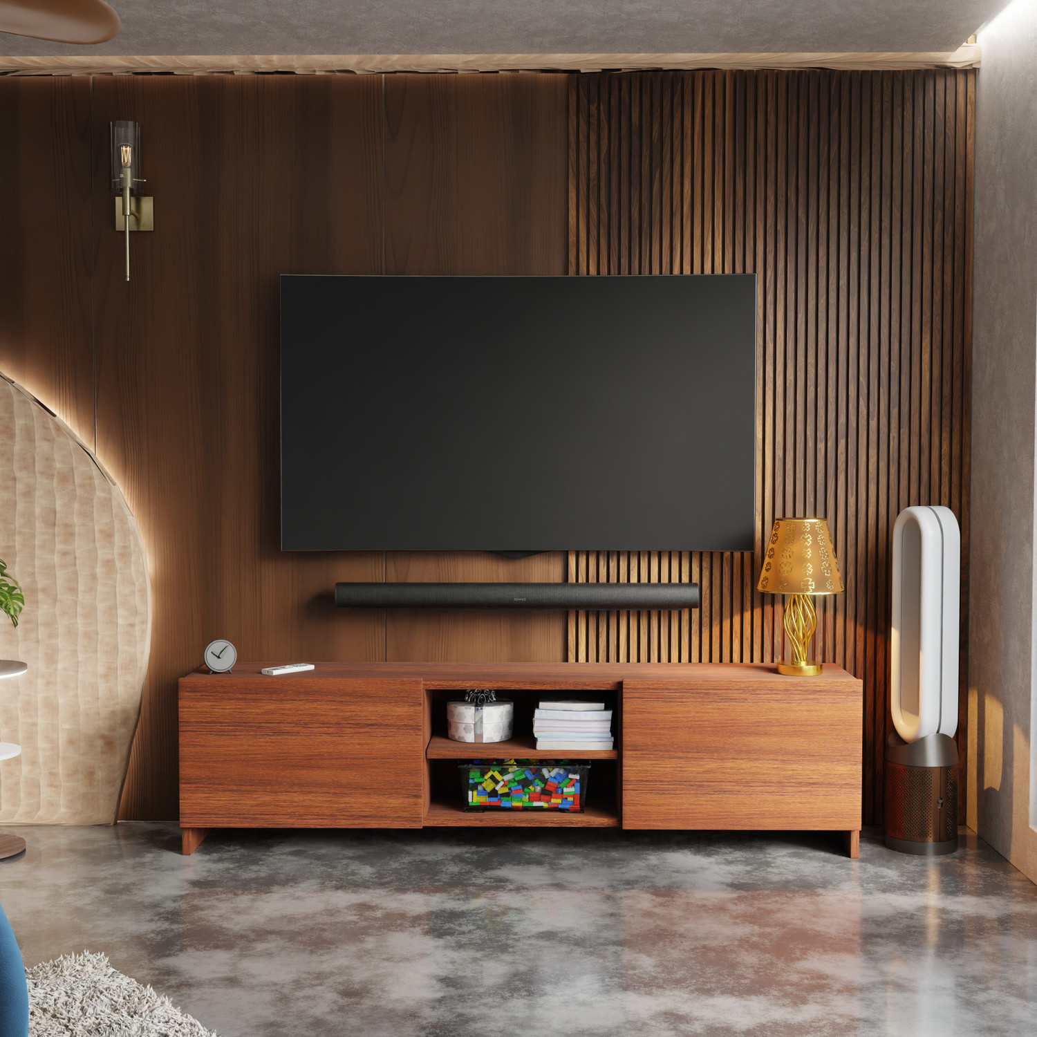 Image of BLUEWUD Engineered Wood TV Entertainment Unit (Finish Color - Brown Maple & White, DIY(Do-It-Yourself))