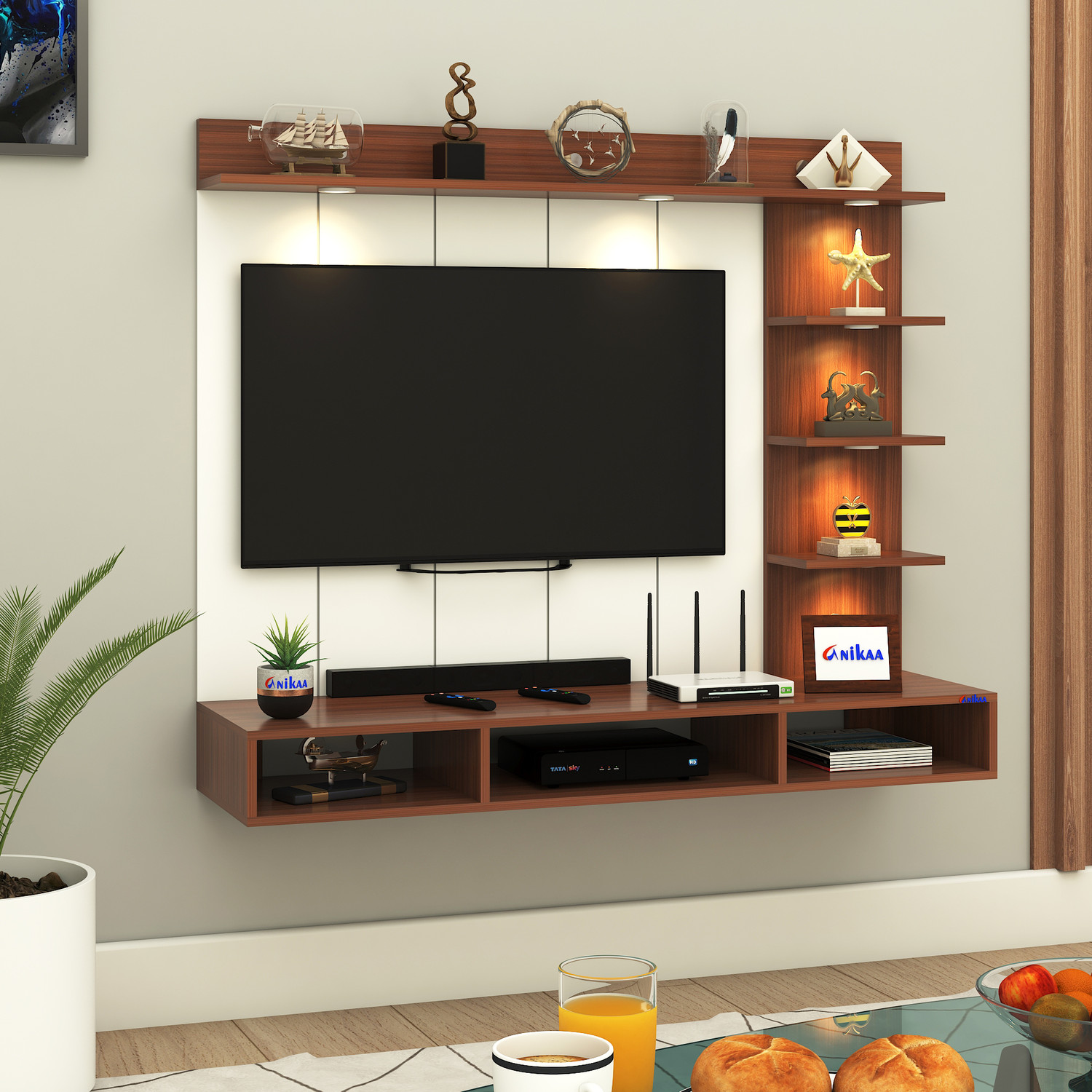 Image of BLUEWUD Engineered Wood TV Entertainment Unit (Finish Color - Brown Maple & White, DIY(Do-It-Yourself))