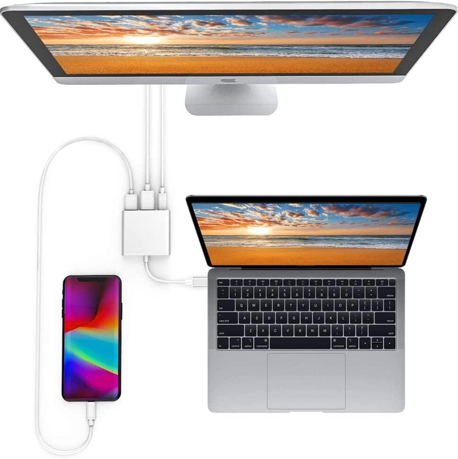 Image of LipiWorld TV-out Cable 3 in 1 Hub Type C to HDMI+USB 3.0+USB-C Charging Port (Silver, For Laptop)