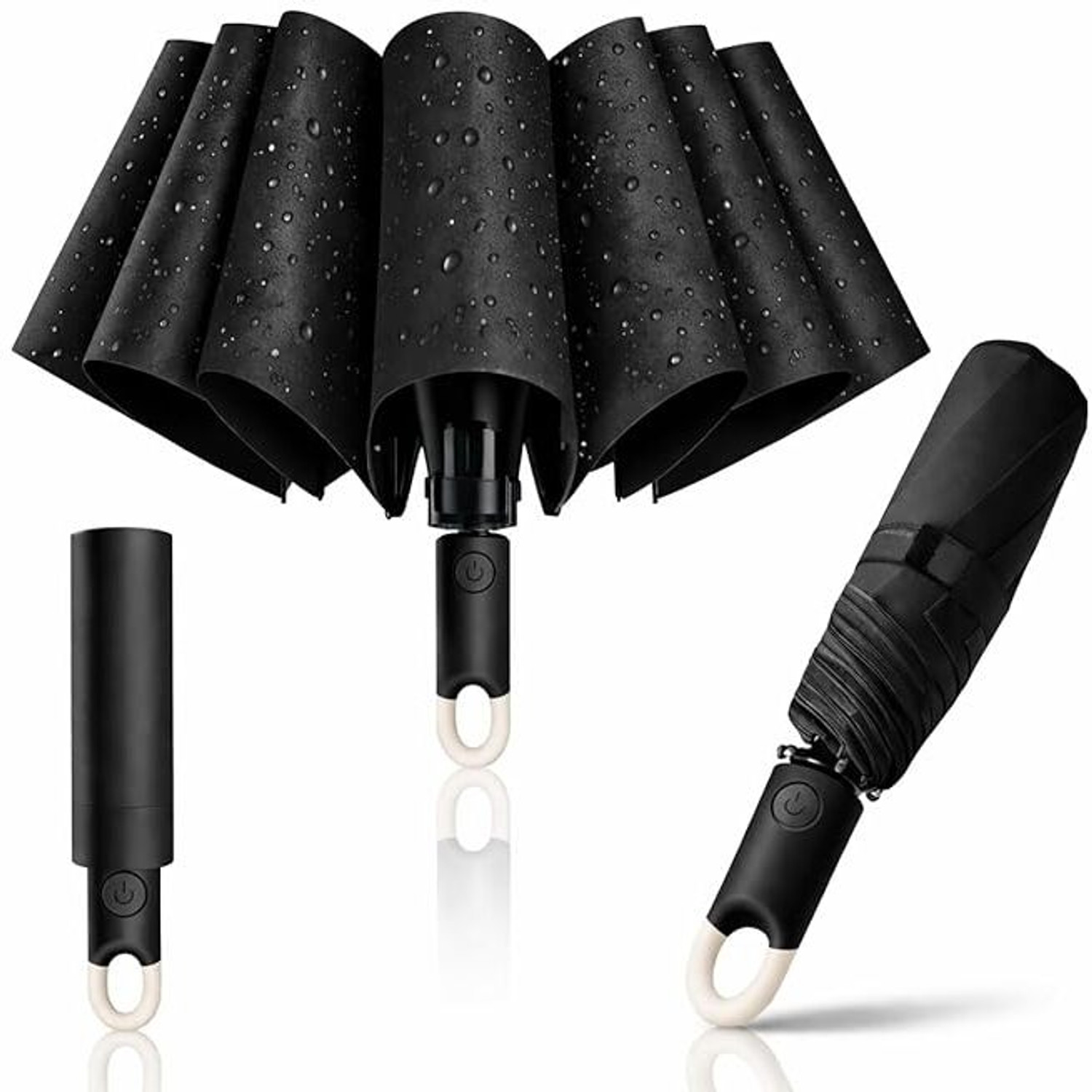 Image of BGAUTO Black Guard Automatic Open 3 Fold Umbrella with Cover Sun & Rain Protection Umbrella (Black)