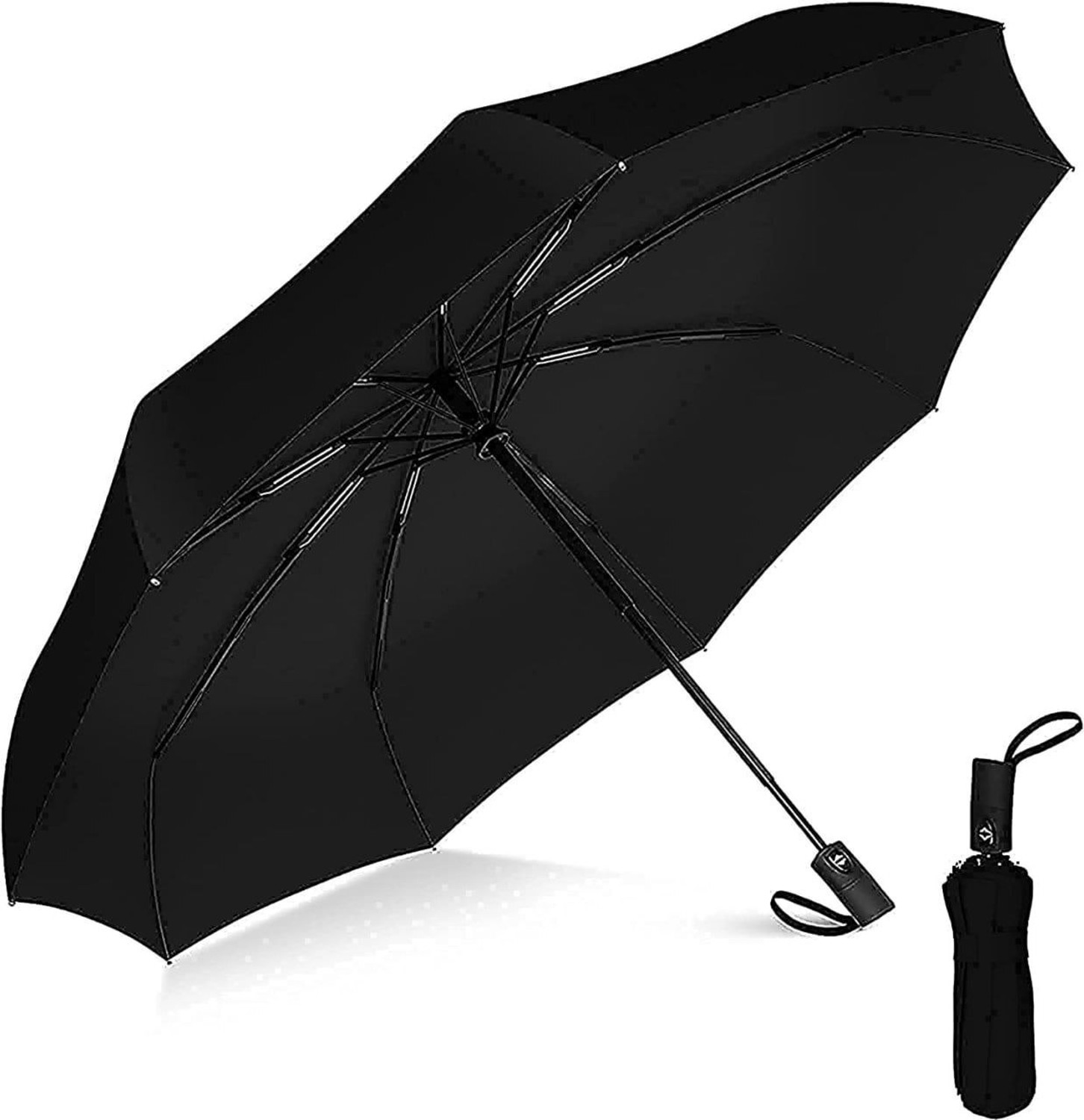 Image of BGAUTO Black Guard Automatic Open 3 Fold Umbrella with Cover Sun & Rain Protection Umbrella (Black)