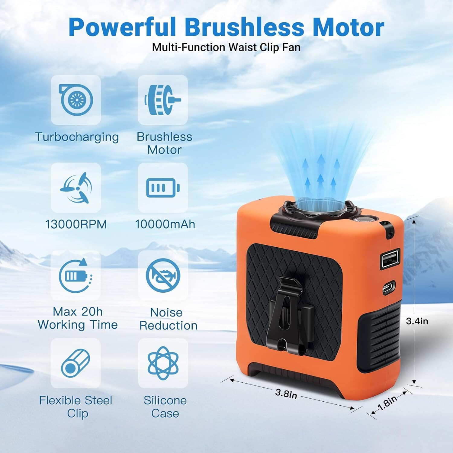 Image of 5 Star Plus Portable Fans Strong airflow personal waist fan with 24 hours working time Portable Fans Strong airflow personal waist fan with 24 hours working time USB Air Cooler (Orange)