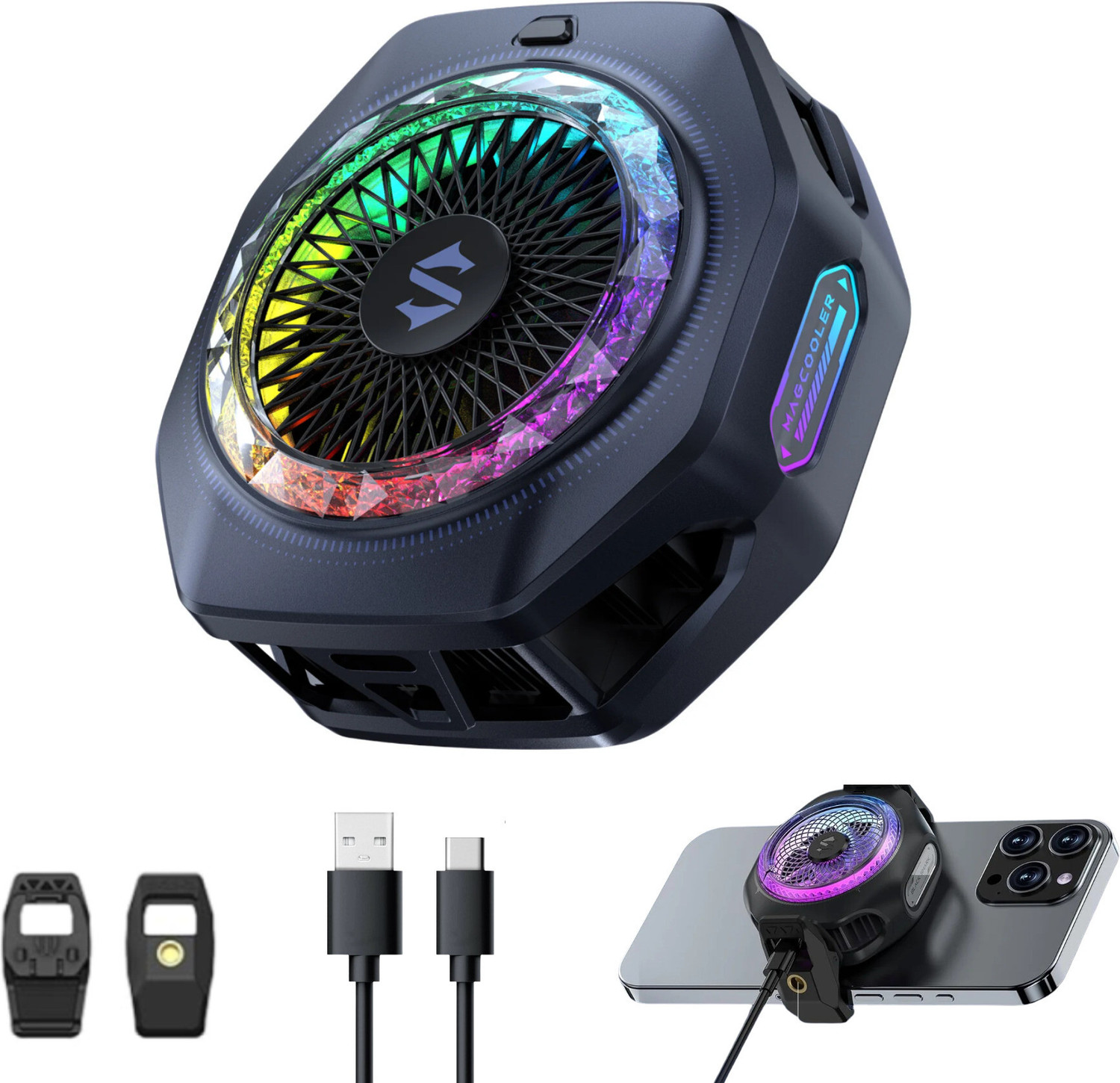 Image of PAPLAJ ENTERPRISES Magnetic Mobile Cooler ,Advanced Chip for Instant Cooling, Ideal for Gaming 1 Fan Ergonomic Cooling Pad with Adjustable Height (Black)