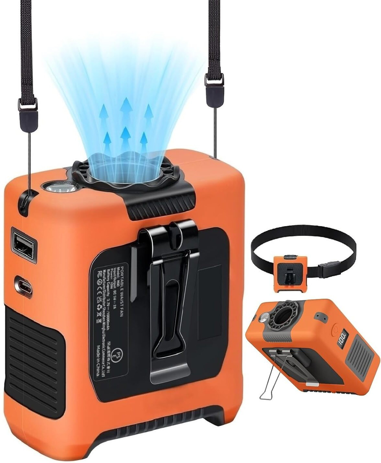 Image of 5 Star Plus Portable Fans Strong airflow personal waist fan with 24 hours working time Portable Fans Strong airflow personal waist fan with 24 hours working time USB Air Cooler (Orange)