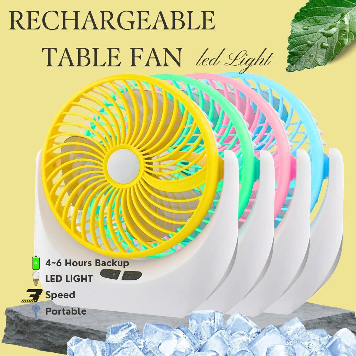Image of Radhe High Speed Rechargeable Table Fan with LED Light For Office Desk, Home 254 Ultra High Speed 1400 mm Table Fan (5 Star | Multicolor | Pack of 1)