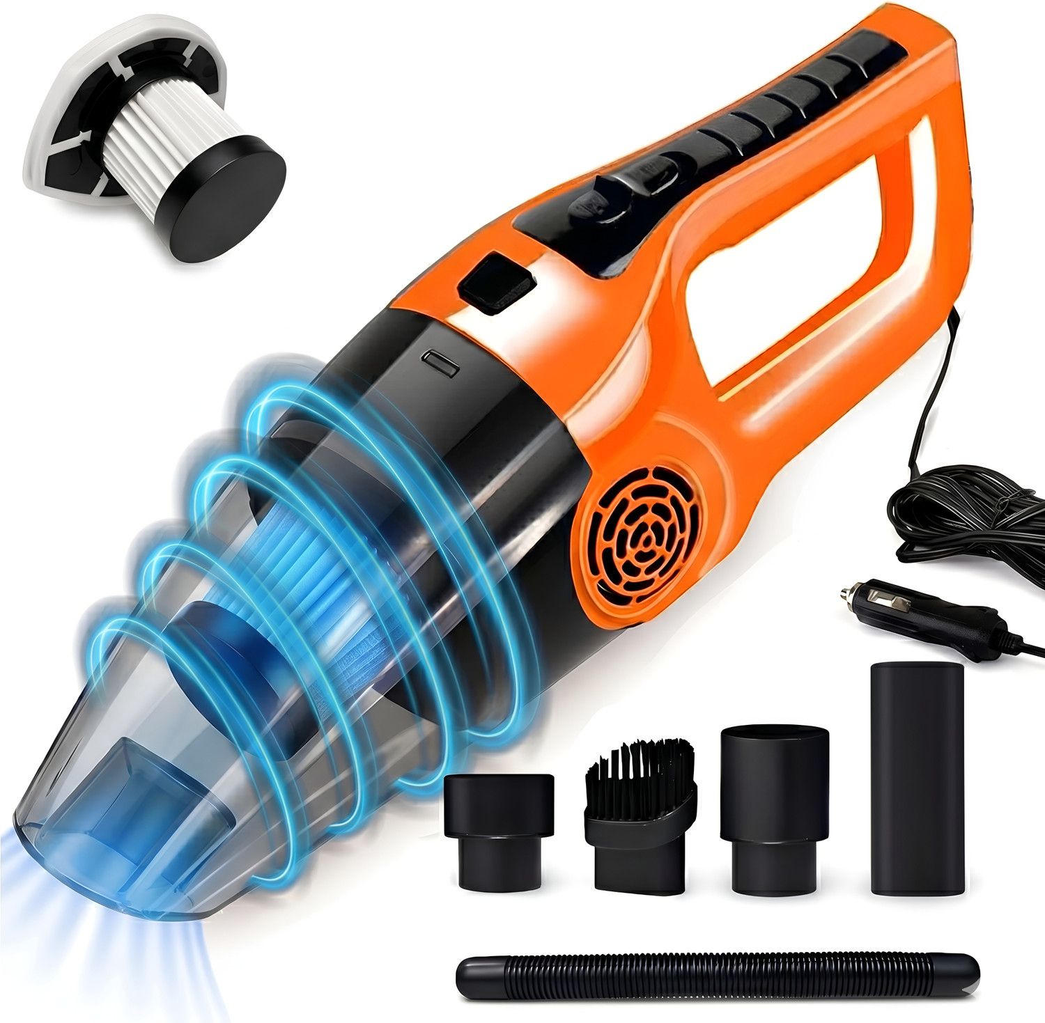 Image of BETZILA Portable Handheld 12V High Power 120W Auto Vacuum Cleaner Wet Dry Dual-Use Super Suction With Hepa Filter Car Vacuum Cleaner (Orange)