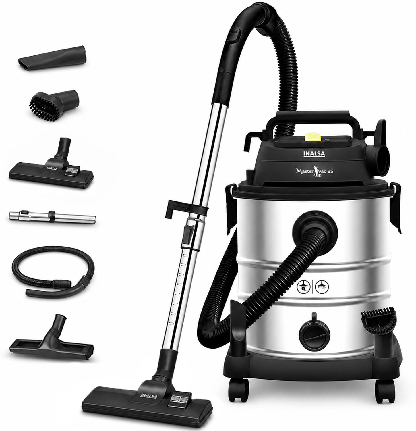 Master Vac 25 |Wet & Dry Heavy Duty 1700W|22KPA|HEPA Filter|SS Metal T