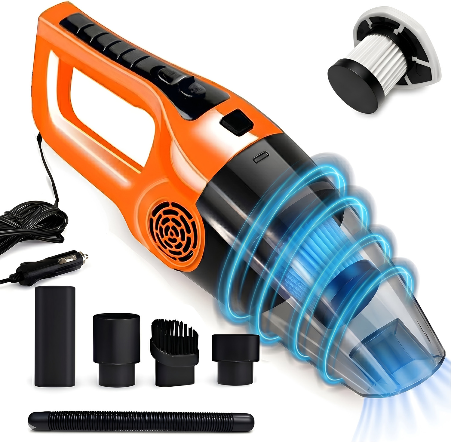 Image of BETZILA Portable Handheld 12V High Power 120W Auto Vacuum Cleaner Wet Dry Dual-Use Super Suction With Hepa Filter Car Vacuum Cleaner (Orange)