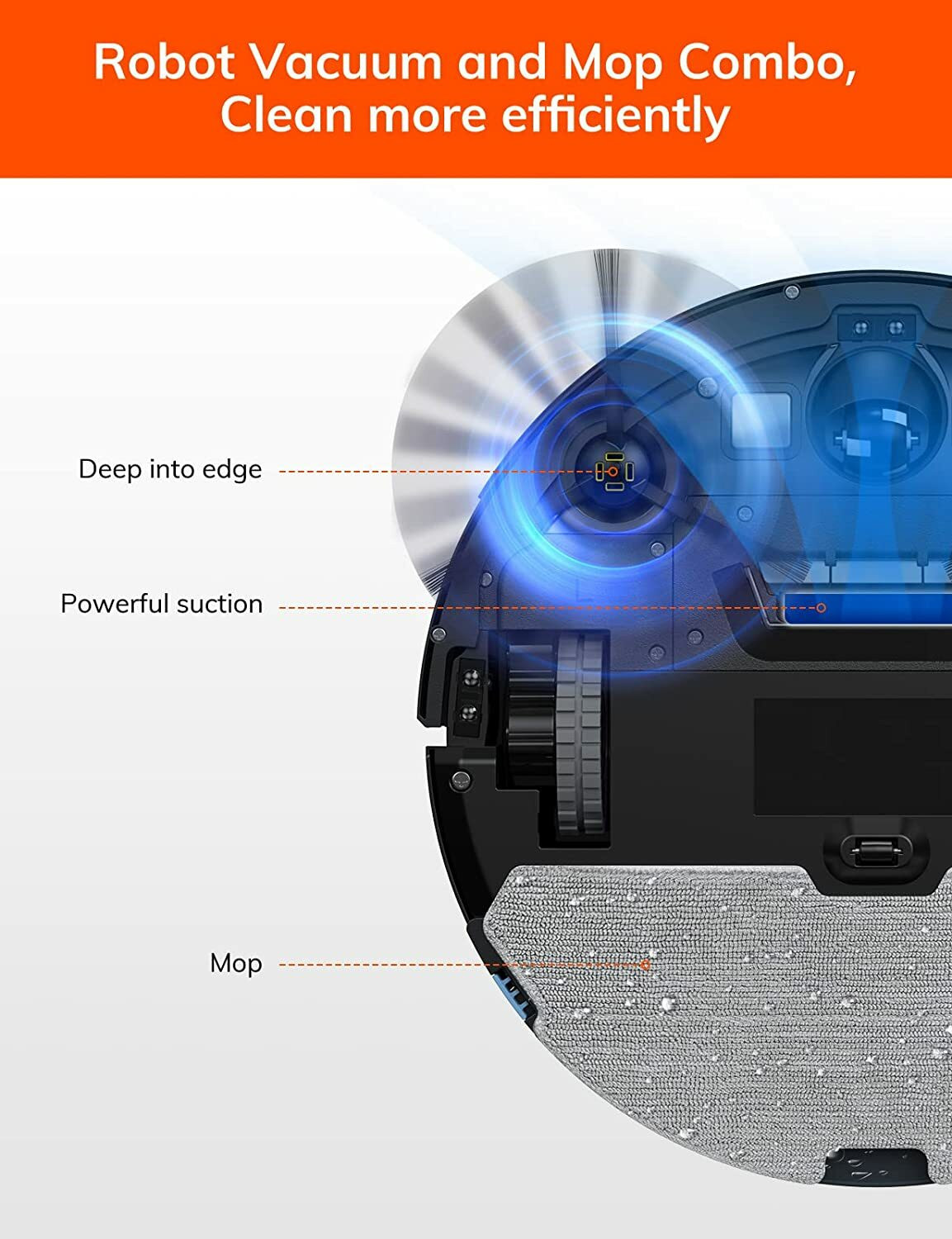 Image of ILIFE V3s Max 2 in 1 Robot Vacuum and Mop with Smart Gyro Path Planning, Max@2300Pa Robotic Floor Cleaner with Reusable Dust Bag, 2 in 1 Mopping and Vacuum, Anti-Bacterial Cleaning (WiFi Connectivity, Google Assistant and Alexa)