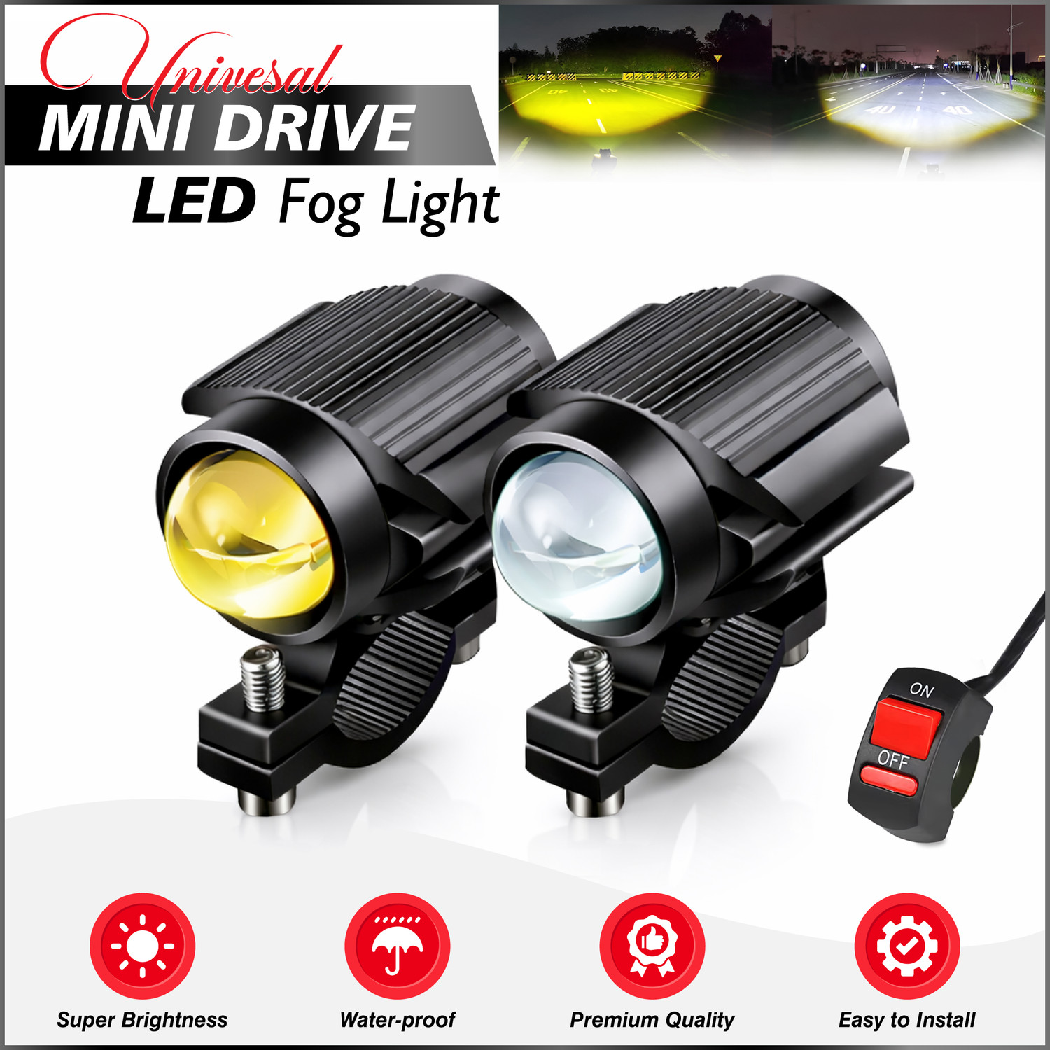 Moto Genius Universal Mini Drive LED Fog Light Projector Lamp For Car 