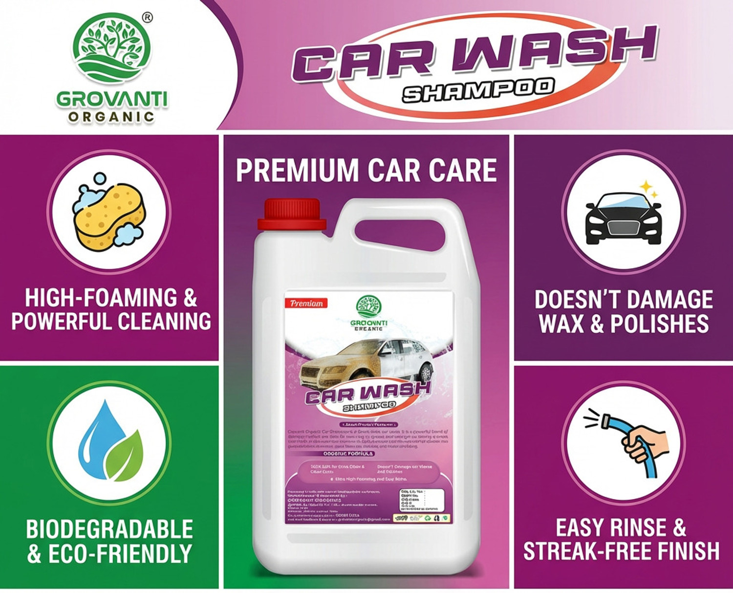 Image of GROVANTI ORGANIC High Foam Car Shampoo Car Washing Liquid(5L+5L) Car Washing Liquid Car Washing Liquid (10000 ml)
