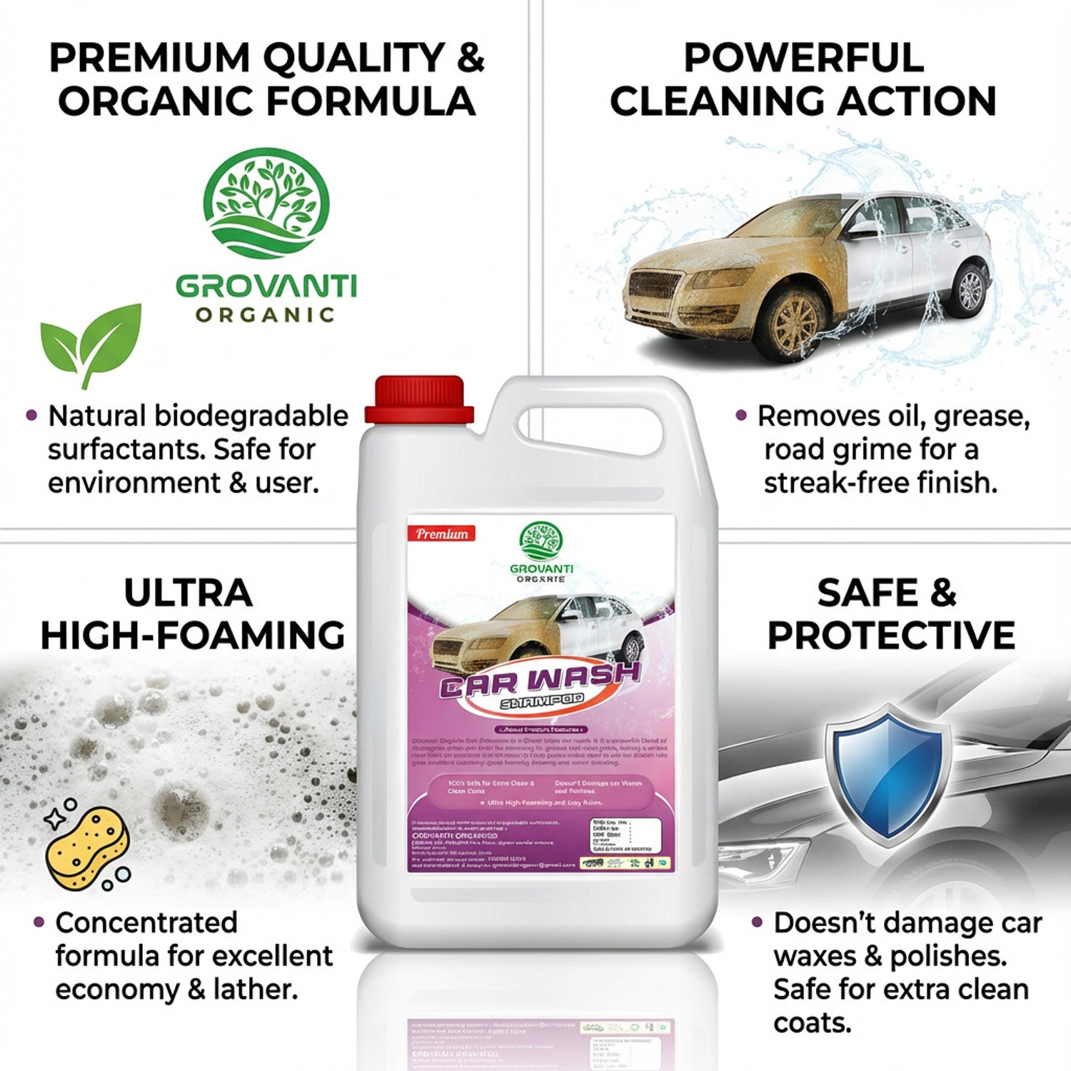 Image of GROVANTI ORGANIC High Foam Car Shampoo Car Washing Liquid(5L+5L) Car Washing Liquid Car Washing Liquid (10000 ml)