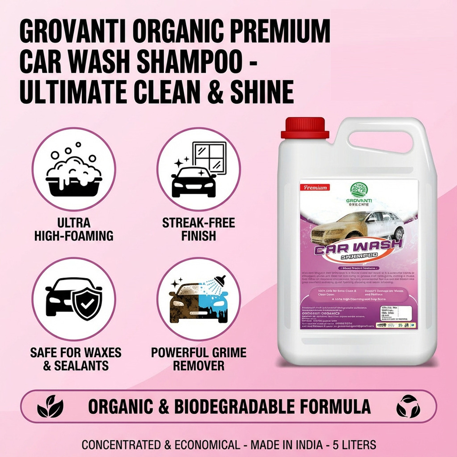 Image of GROVANTI ORGANIC High Foam Car Shampoo Car Washing Liquid(5L+5L) Car Washing Liquid Car Washing Liquid (10000 ml)