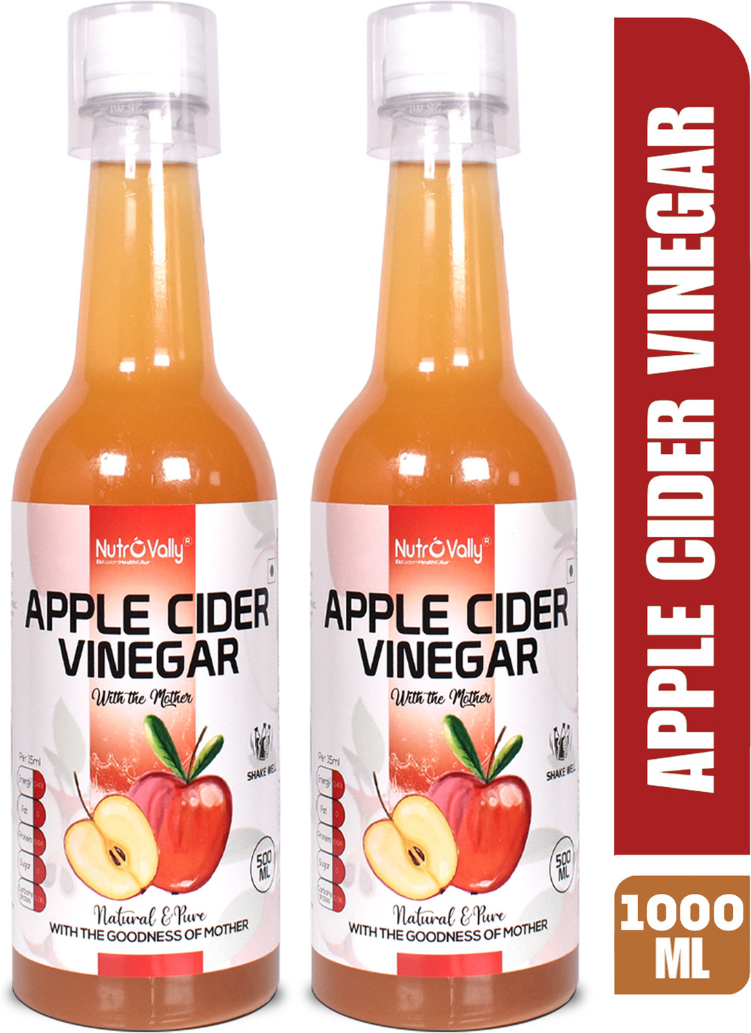 NutroVally apple cider vinegar for weight loss with Mother of vinegar Vinegar  (2 x 500 ml)