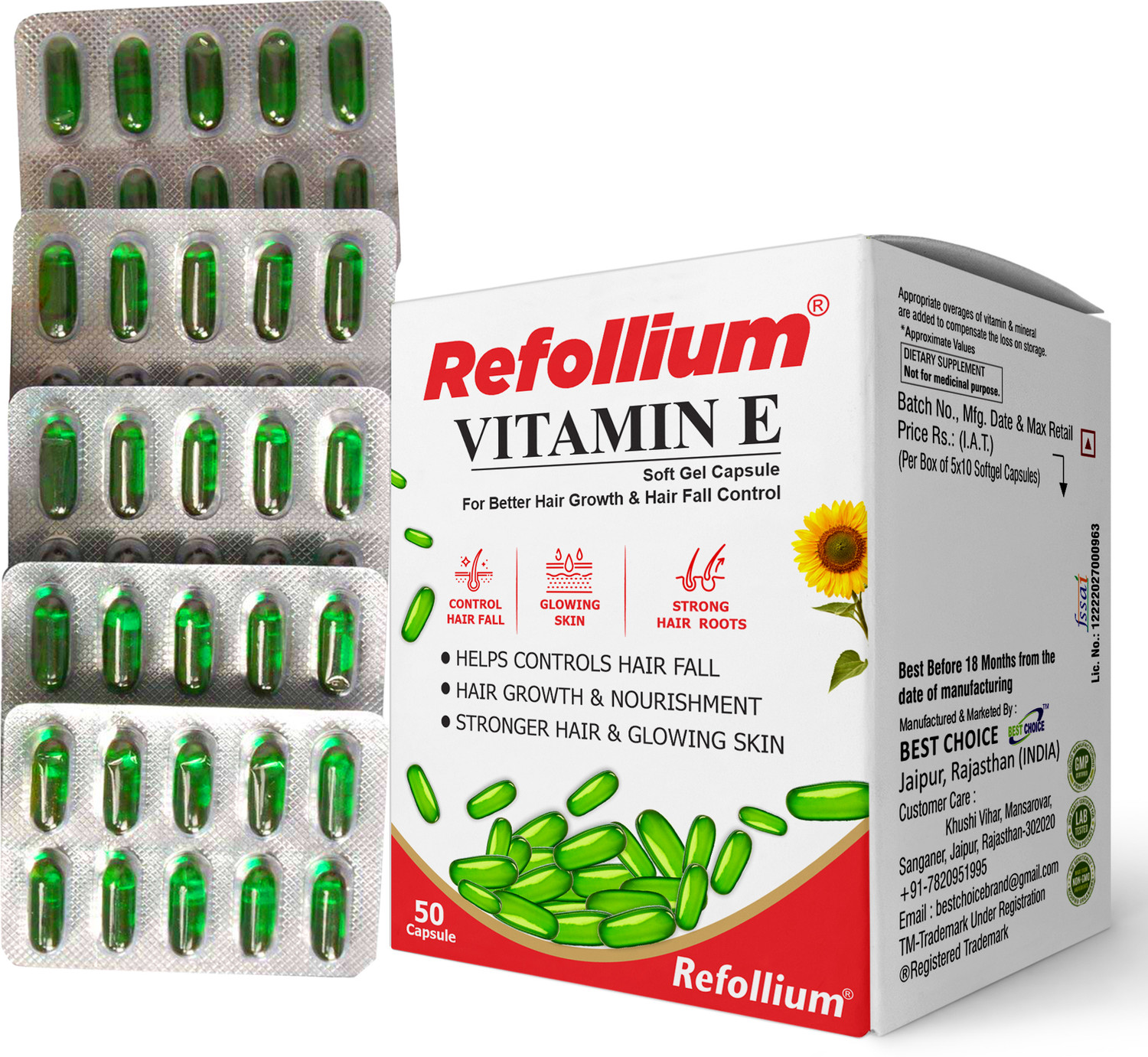 Refollium Vitamin E for Glowing Skin & Stronger Hair