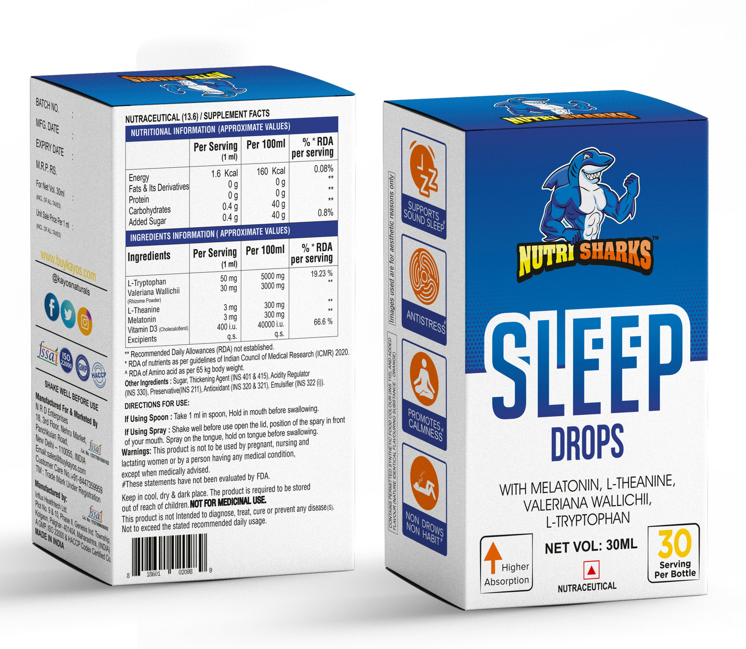 Image of Kayos Nutrisharks Melatonin Sleep Spray- 30ml Orange Stress Management and Sound Sleep