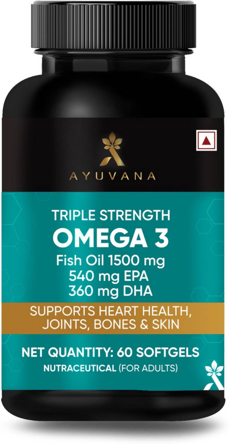 Ayuvana Triple Strength Omega 3 Fish Oil 1500mg 540mg EPA 360mg DHA