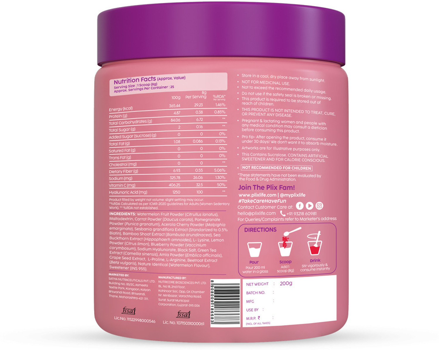 Image of The Plant Fix Plix Collagen Booster Powder | Hydration,Skin Health & Antioxidant Support,Watermelon