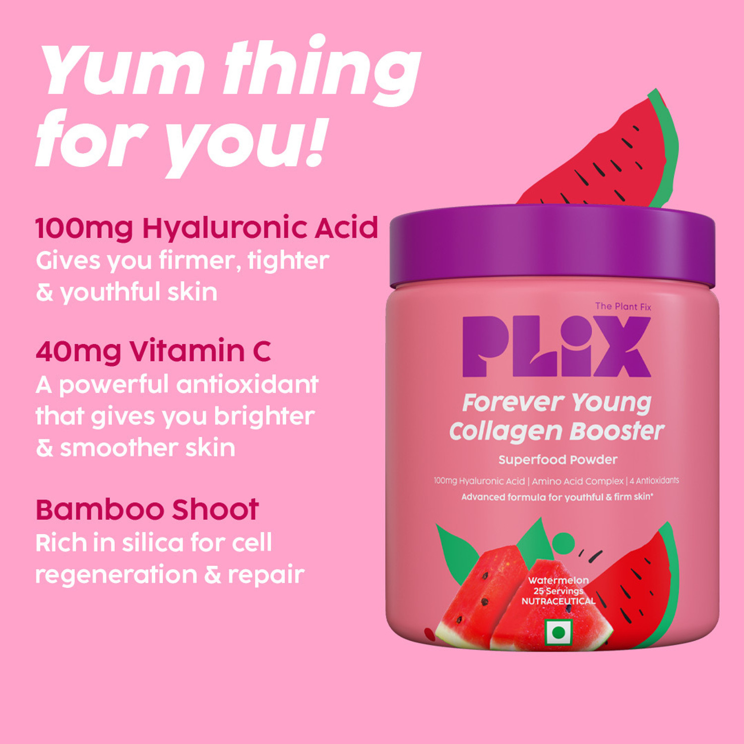 Image of The Plant Fix Plix Collagen Booster Powder | Hydration,Skin Health & Antioxidant Support,Watermelon