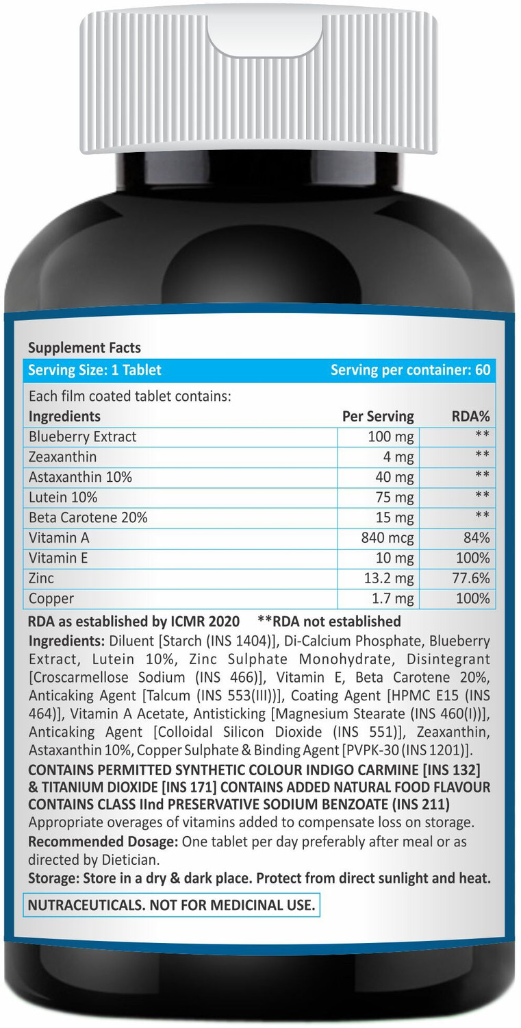 Image of Hiral Health Viz-9 Tablets: Eye Supplement with Vitamin A, Lutein, Zeaxanthin Vision Care