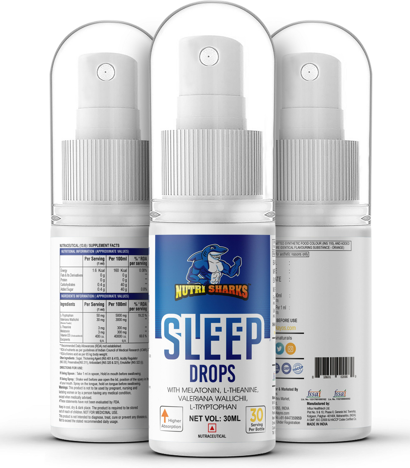 Image of Kayos Nutrisharks Melatonin Sleep Spray- 30ml Orange Stress Management and Sound Sleep