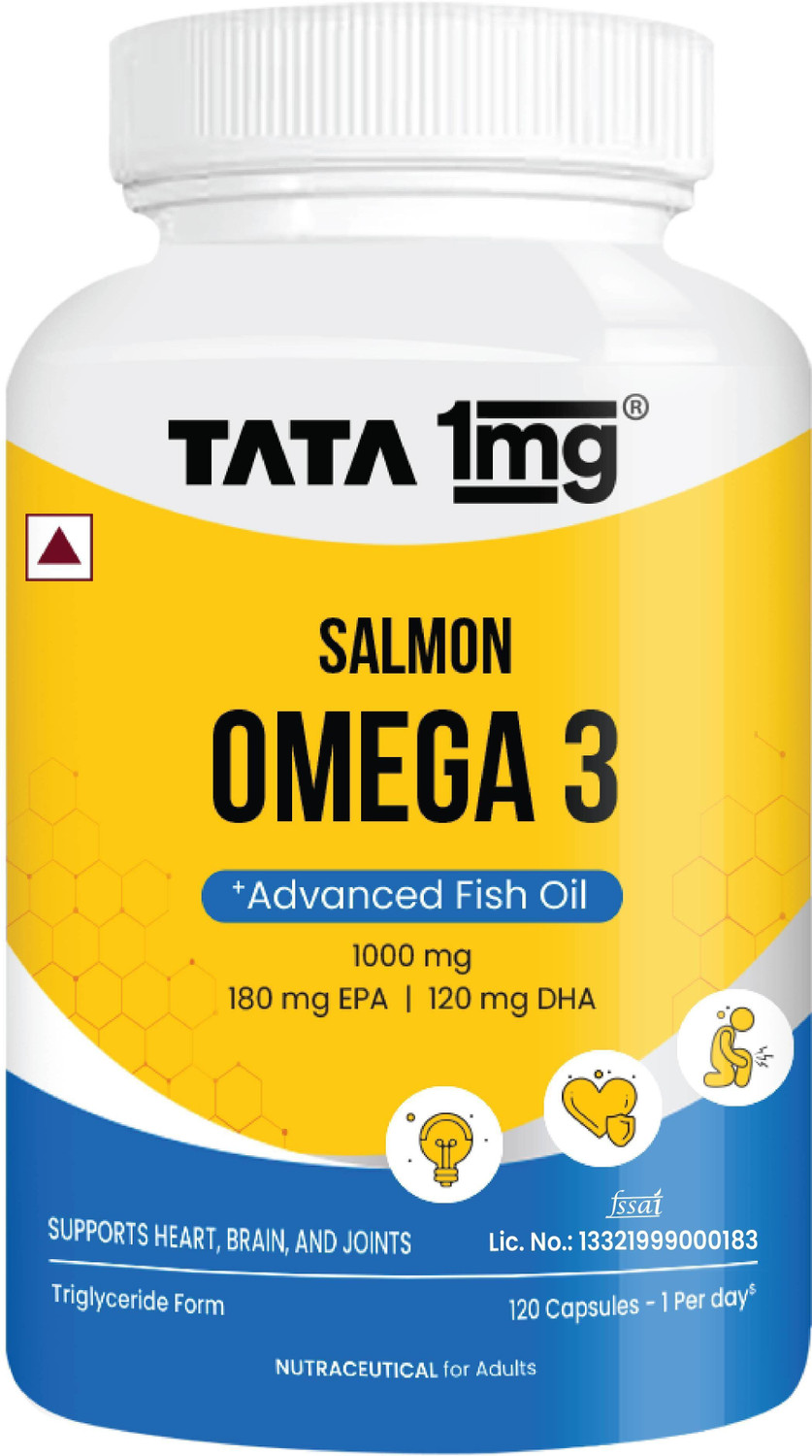 TATA 1mg Salmon Omega 3 Fish Oil| Advanced Fish Oil supplement with 180mg EPA & 120mg DHA