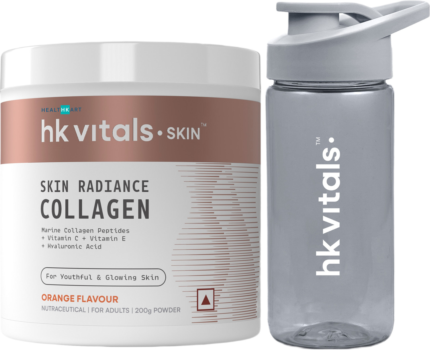 HEALTHKART HK Vitals Skin Radiance Collagen Supplement with Biotin, Orange with Sipper
