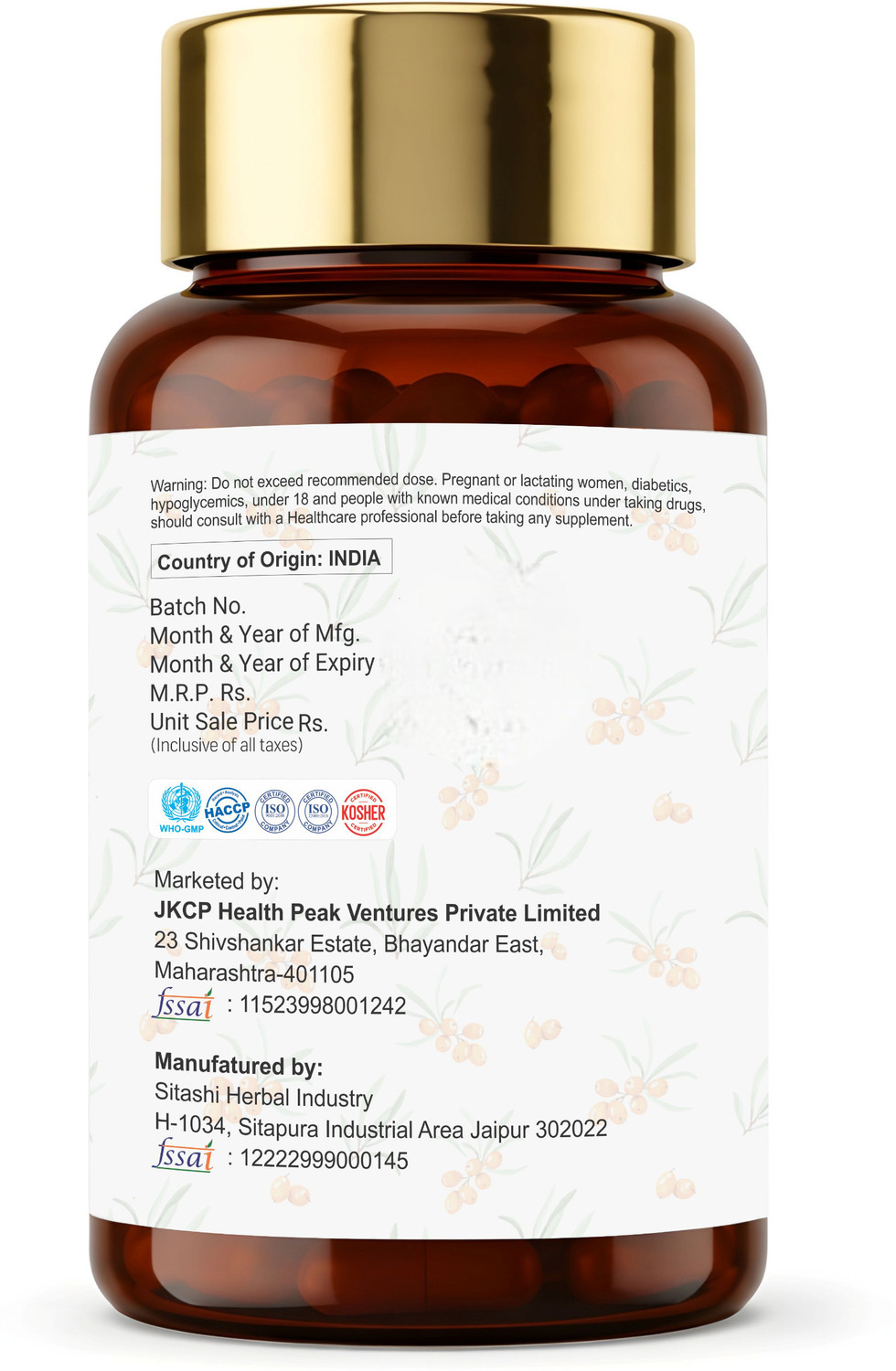 Image of Dr.Vedic Sea Buckthorn Berry Oil 500mg Capsules | Vegan Omega 3, 6, 7 & 9 (3 x 20 Capsules)