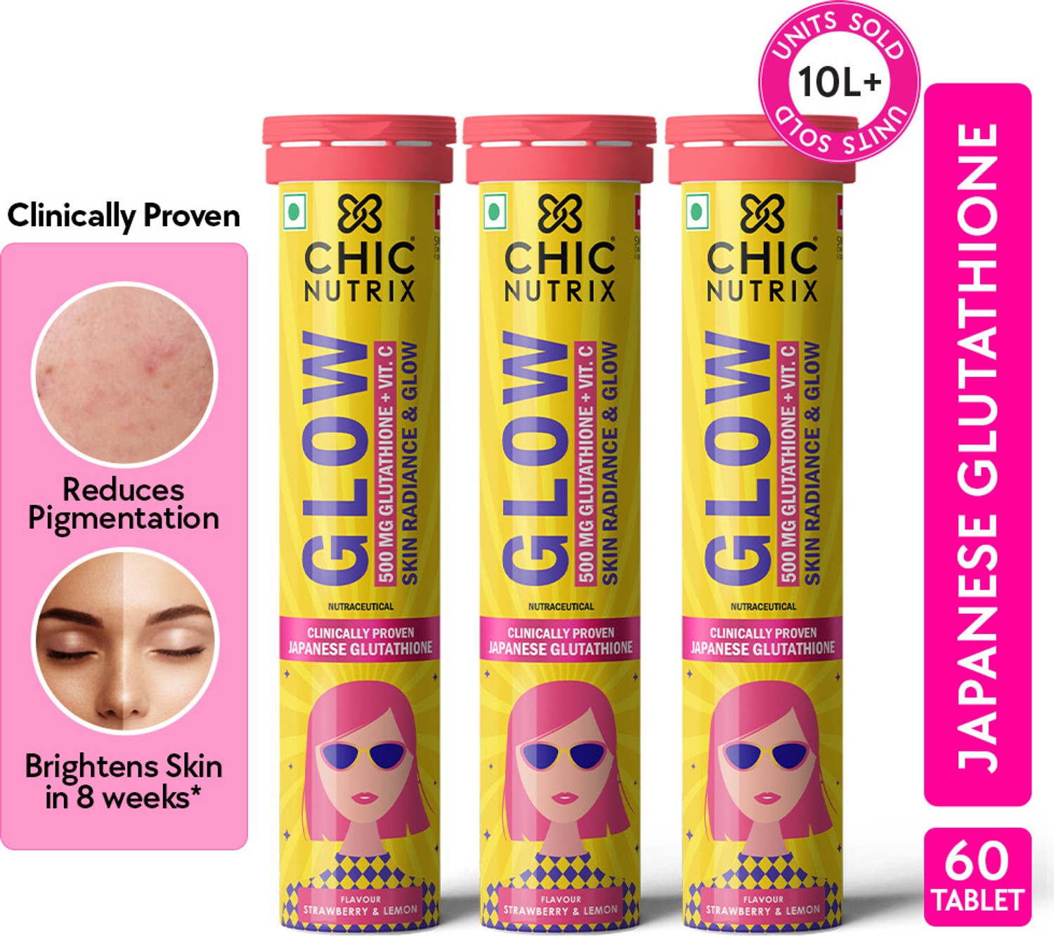 Chicnutrix Glow - Japanese Glutathione & Vitamin C Effervescent for Sk