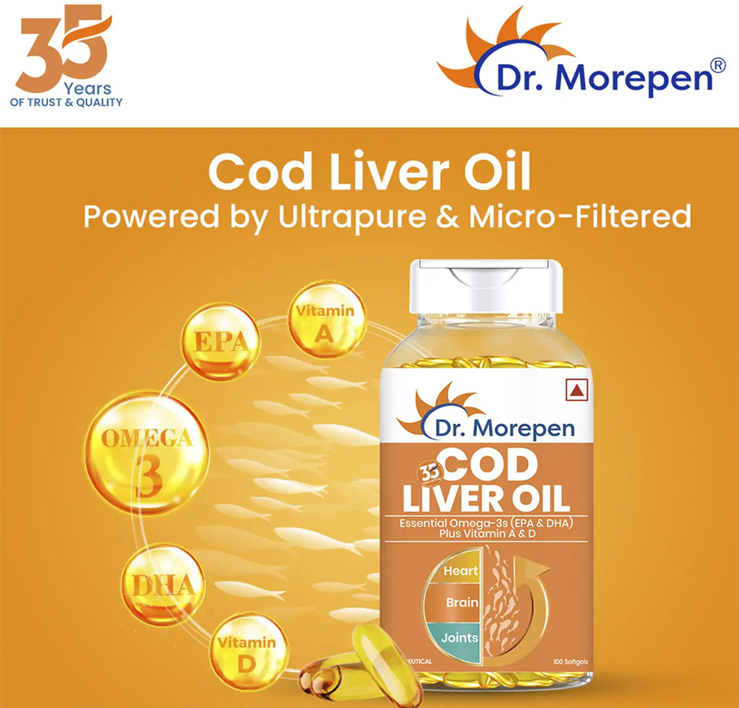 Image of Dr. Morepen COD Liver Oil Capsule with Omega 3 Help Reduce Joint Pain & Support Heart Health