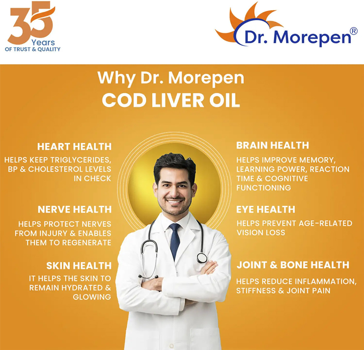 Image of Dr. Morepen COD Liver Oil Capsule with Omega 3 Help Reduce Joint Pain & Support Heart Health