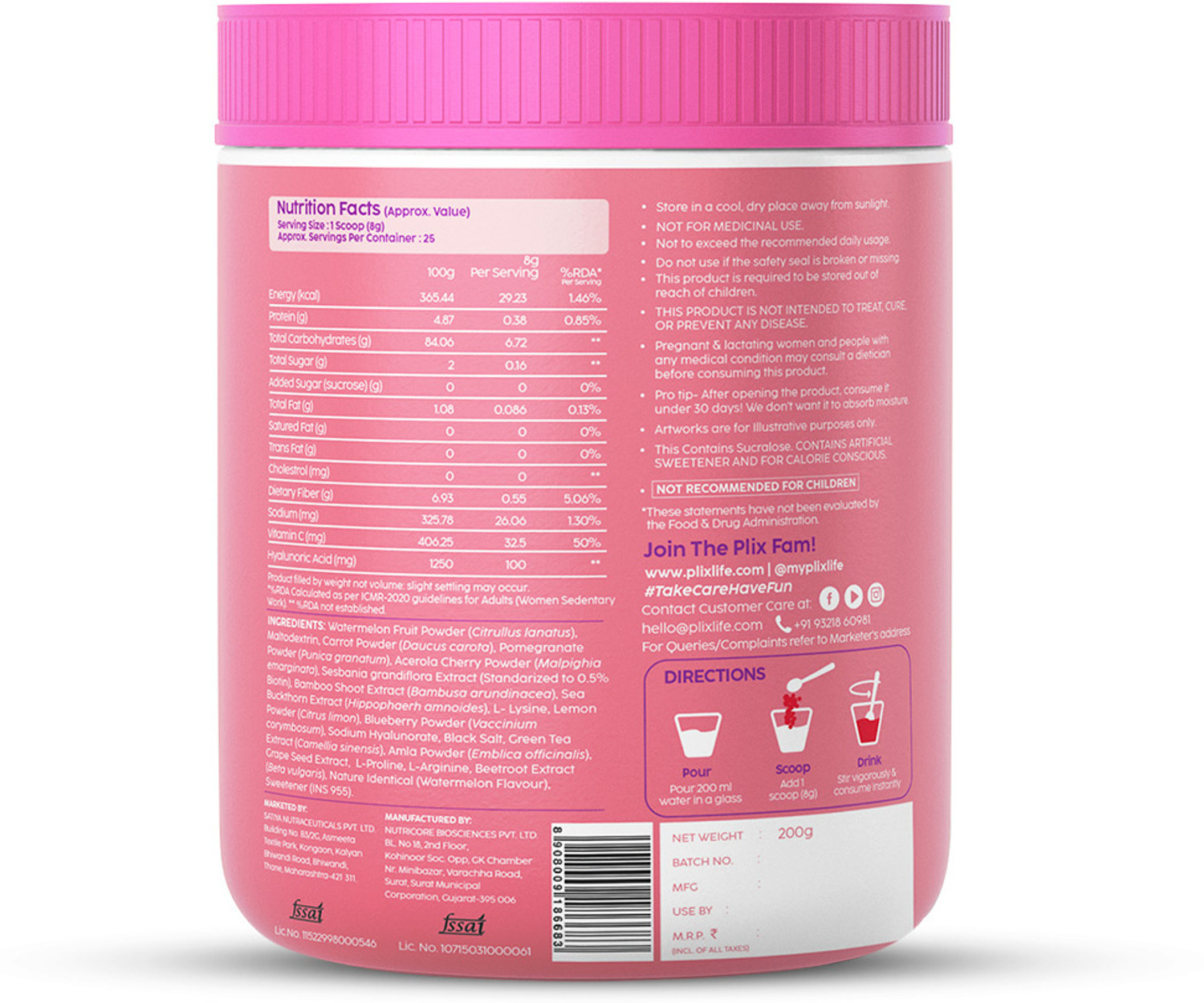 Image of The Plant Fix Plix Collagen Booster Powder | Hydration,Skin Health & Antioxidant Support,Watermelon