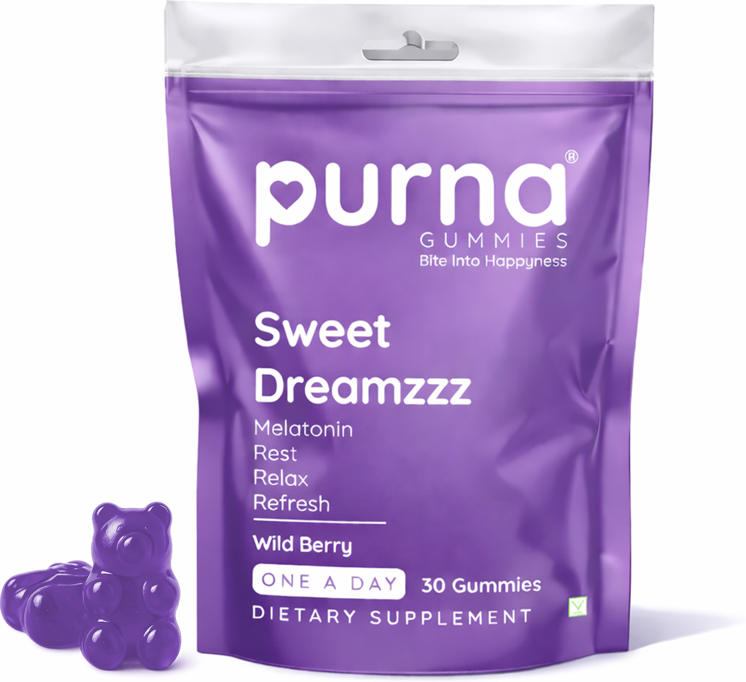Purna Melatonin Wild Berry Gummies – Sleep Aid, Stress Relief – ₹161