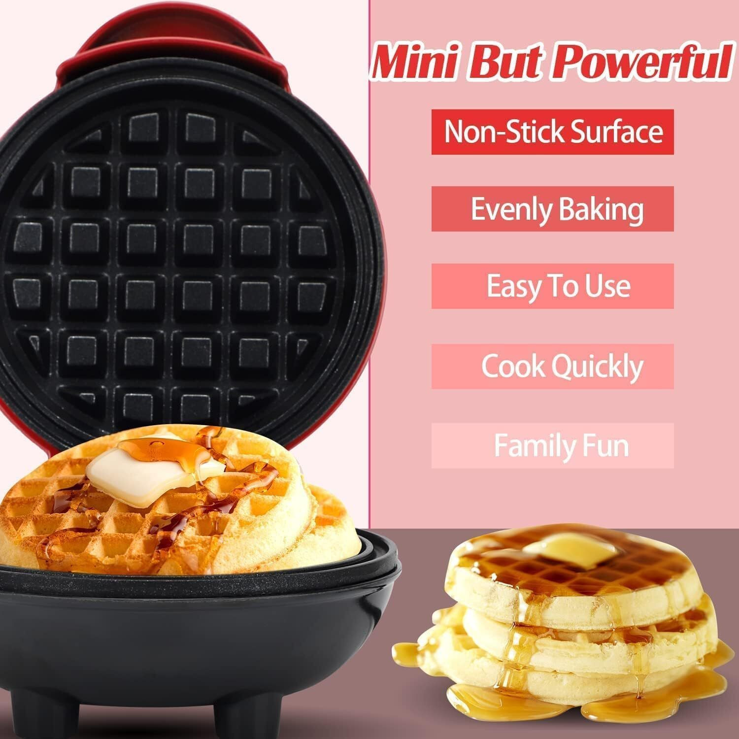 Image of khodal Mini Waffle Maker Portable Electric Non Stick Waffle Iron Round Waffle Maker Waffle Maker