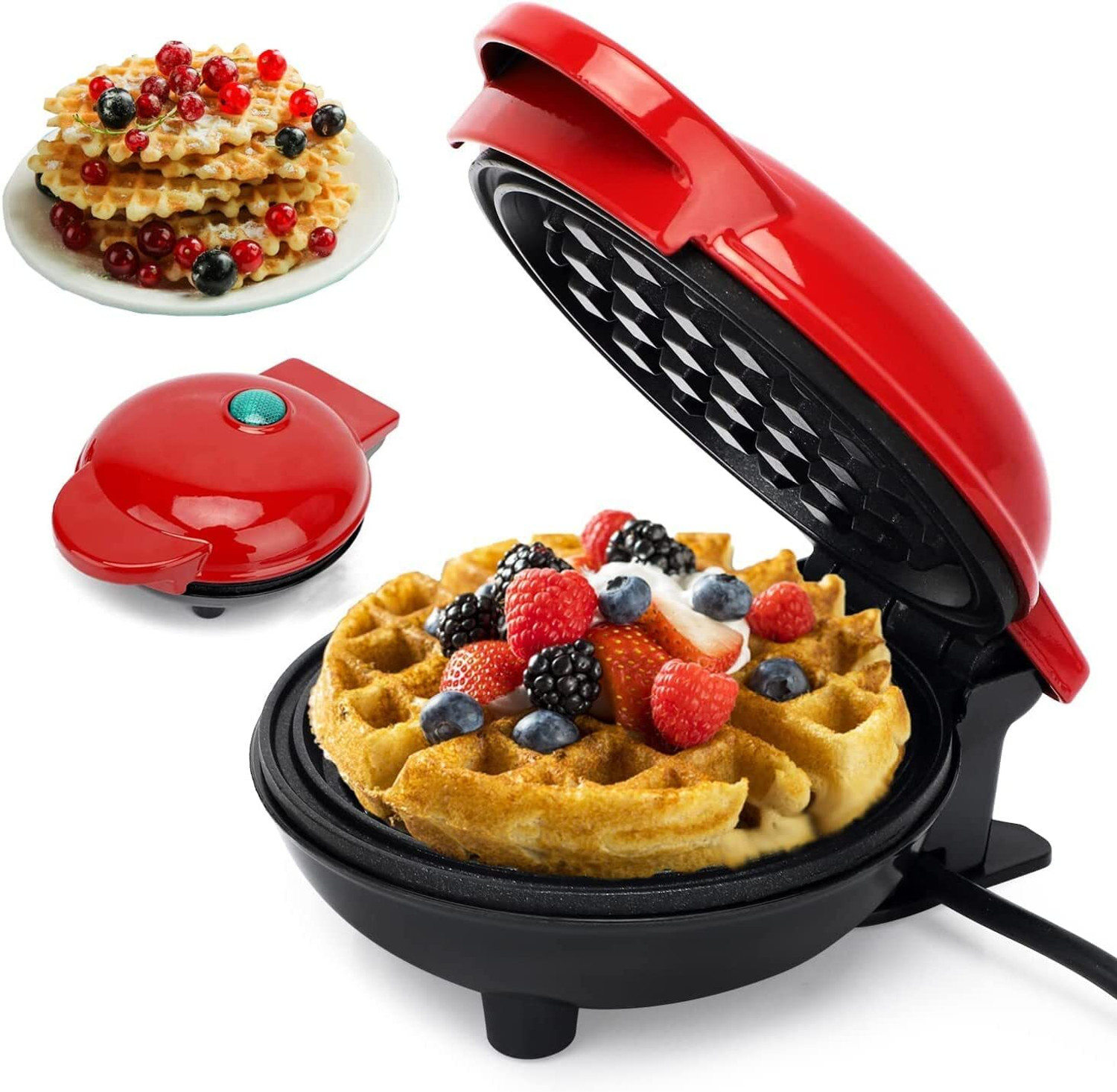 Image of khodal Mini Waffle Maker Portable Electric Non Stick Waffle Iron Round Waffle Maker Waffle Maker