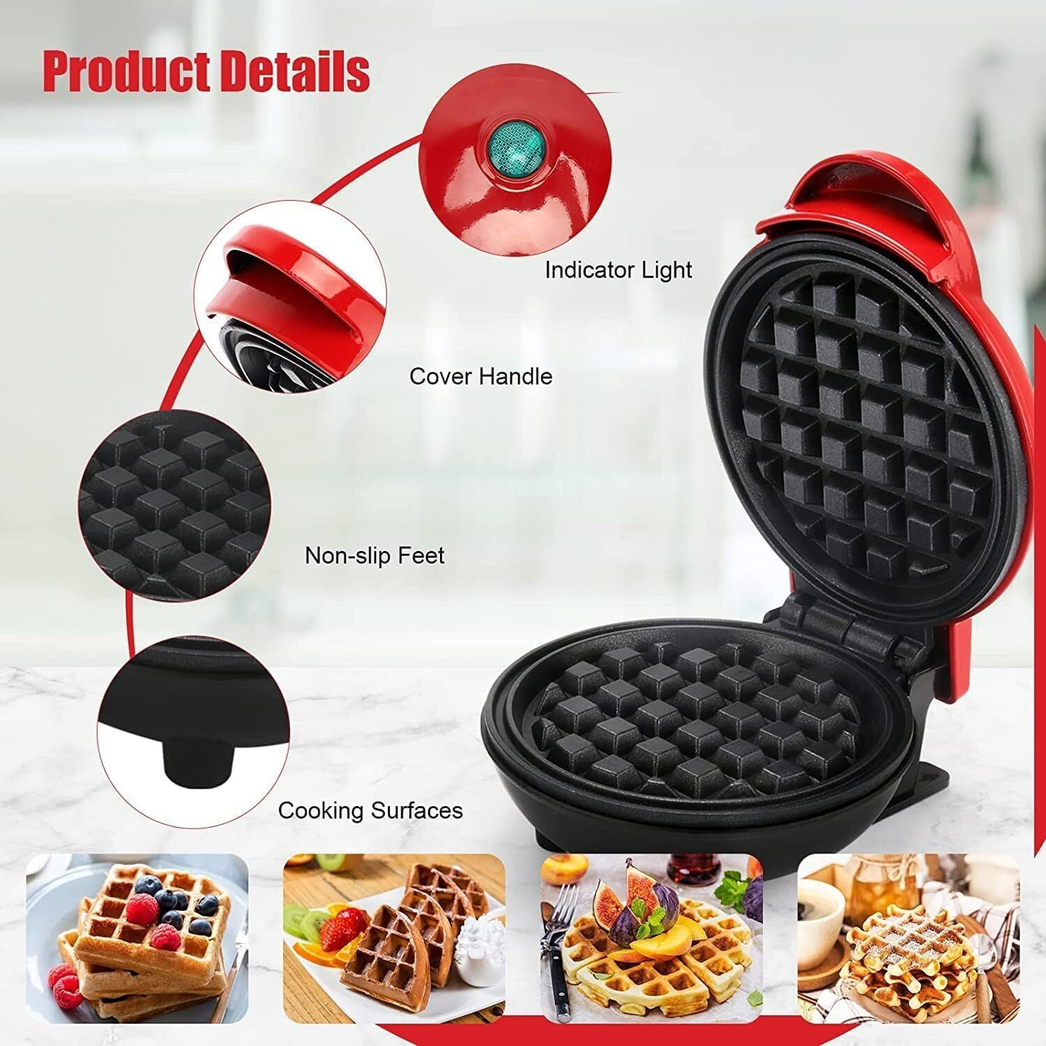 Image of khodal Mini Waffle Maker Portable Electric Non Stick Waffle Iron Round Waffle Maker Waffle Maker