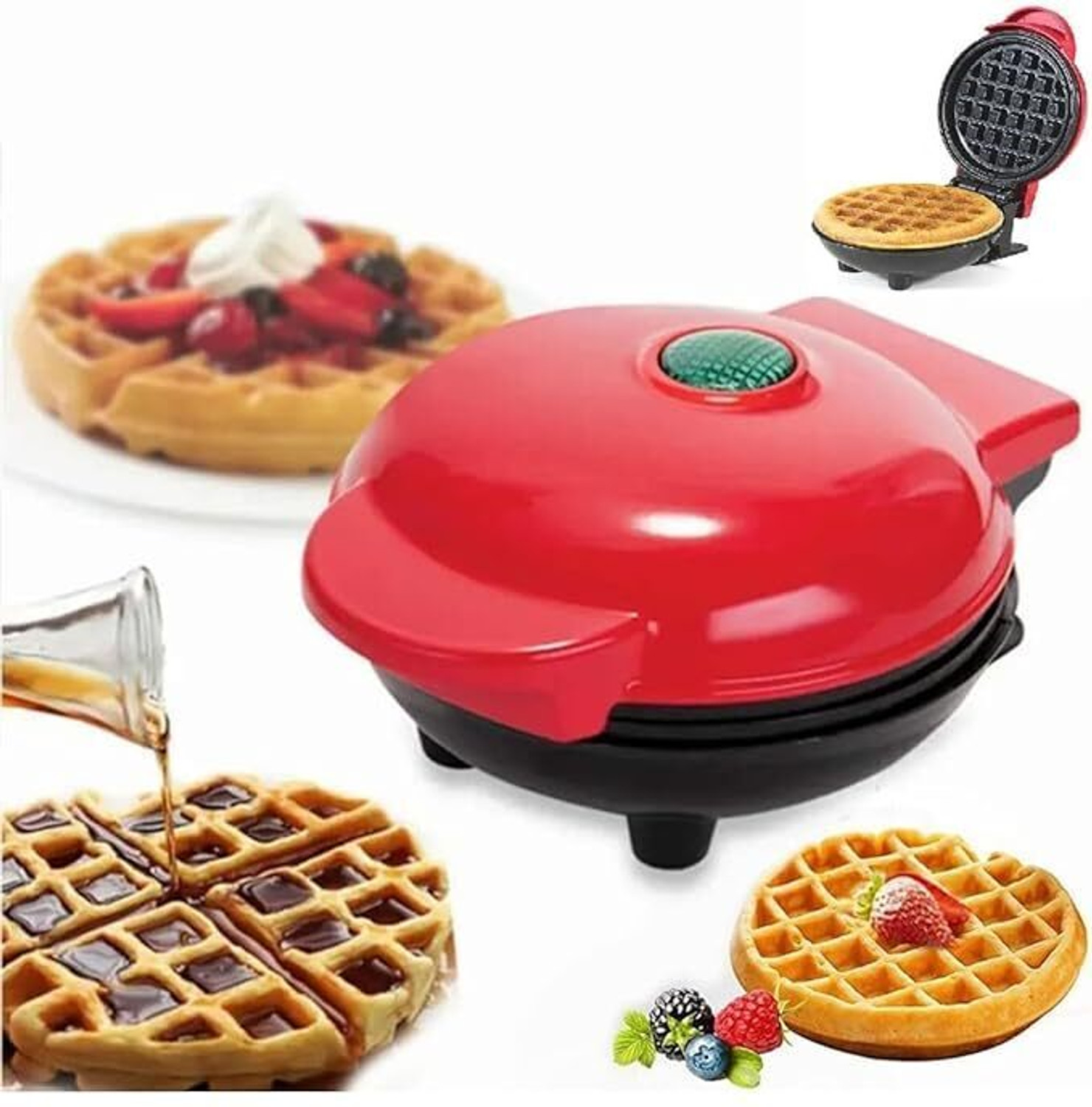 Image of khodal Mini Waffle Maker Portable Electric Non Stick Waffle Iron Round Waffle Maker Waffle Maker