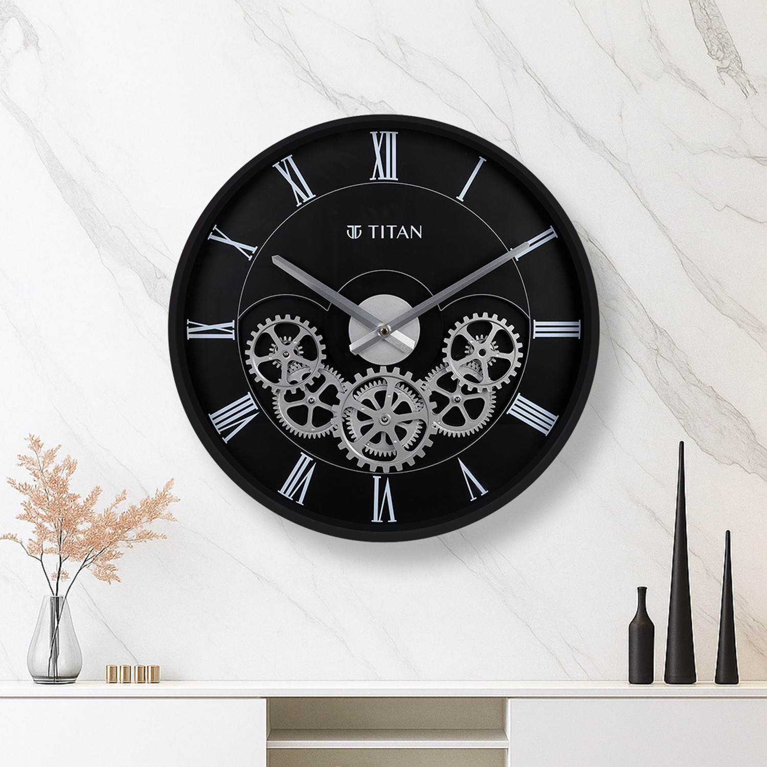 Analog 43 cm X 43 cm Wall Clock (Black, With Glass, Standard)